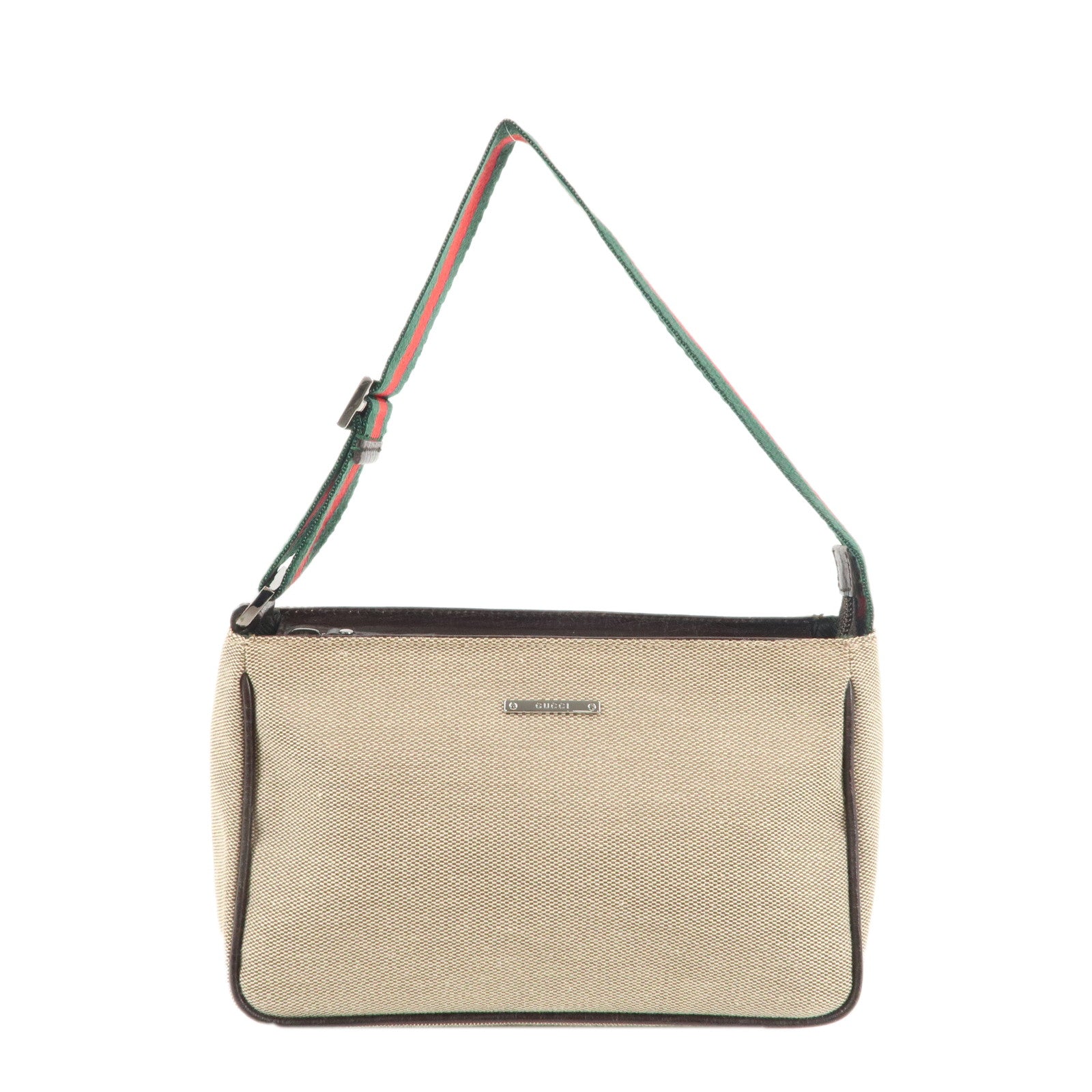 GUCCI-Sherry-Canvas-Leather-Pouch-Hand-Bag-Beige-Brown-106644