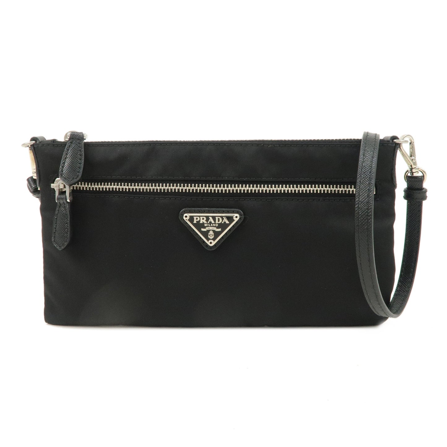 PRADA-Nylon-Leather-Shoulder-Bag-Pouch-Black-1M1187