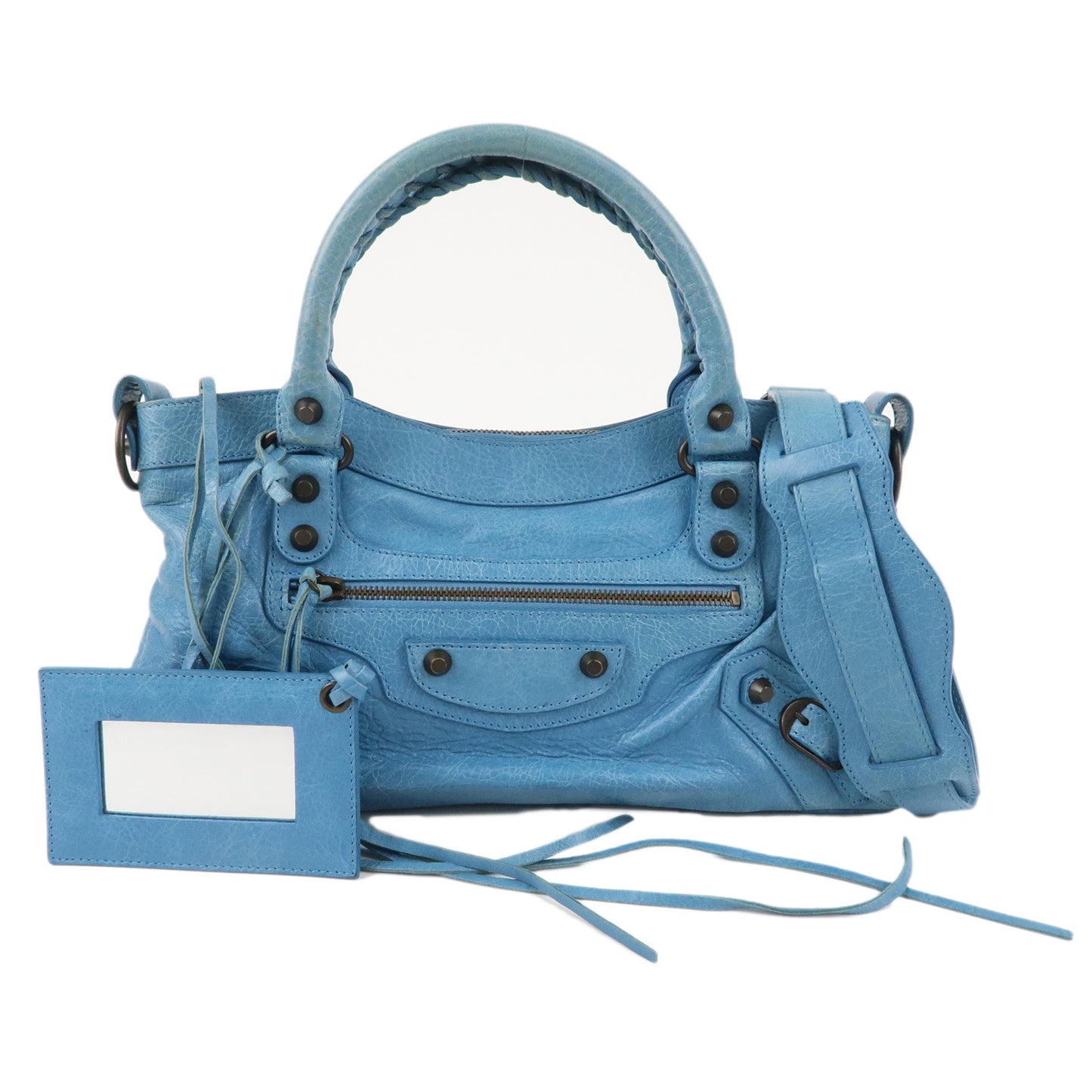 BALENCIAGA The First Leather 2Way Bag Hand Bag Blue 103208