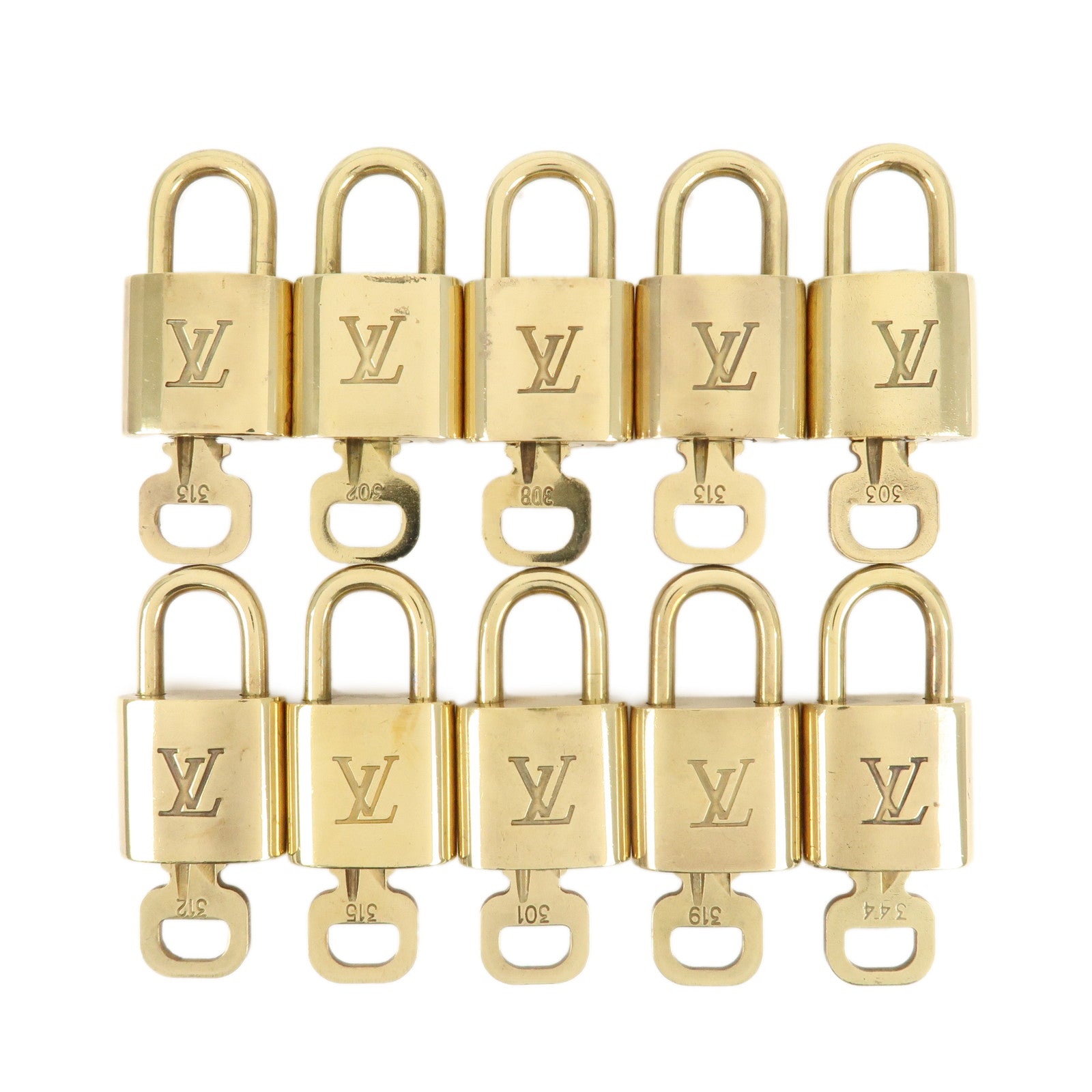 Louis-Vuitton-Set-of-10-Lock-&-Key-Cadena-Key-Lock-Metal-Gold