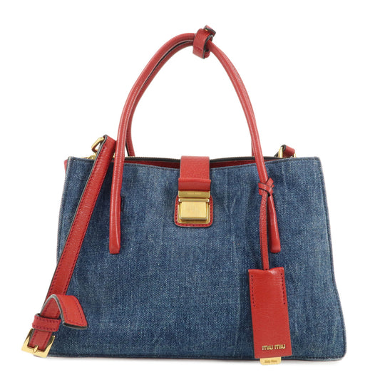 MIU-MIU-Denim-Leather-2Way-Tote-Bag-Shoulder-Bag-Blue-Red