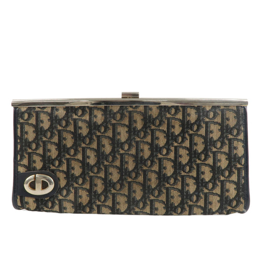 Christian-Dior-Trotter-Canvas-Leather-Clutch-Bag-Beige-Navy