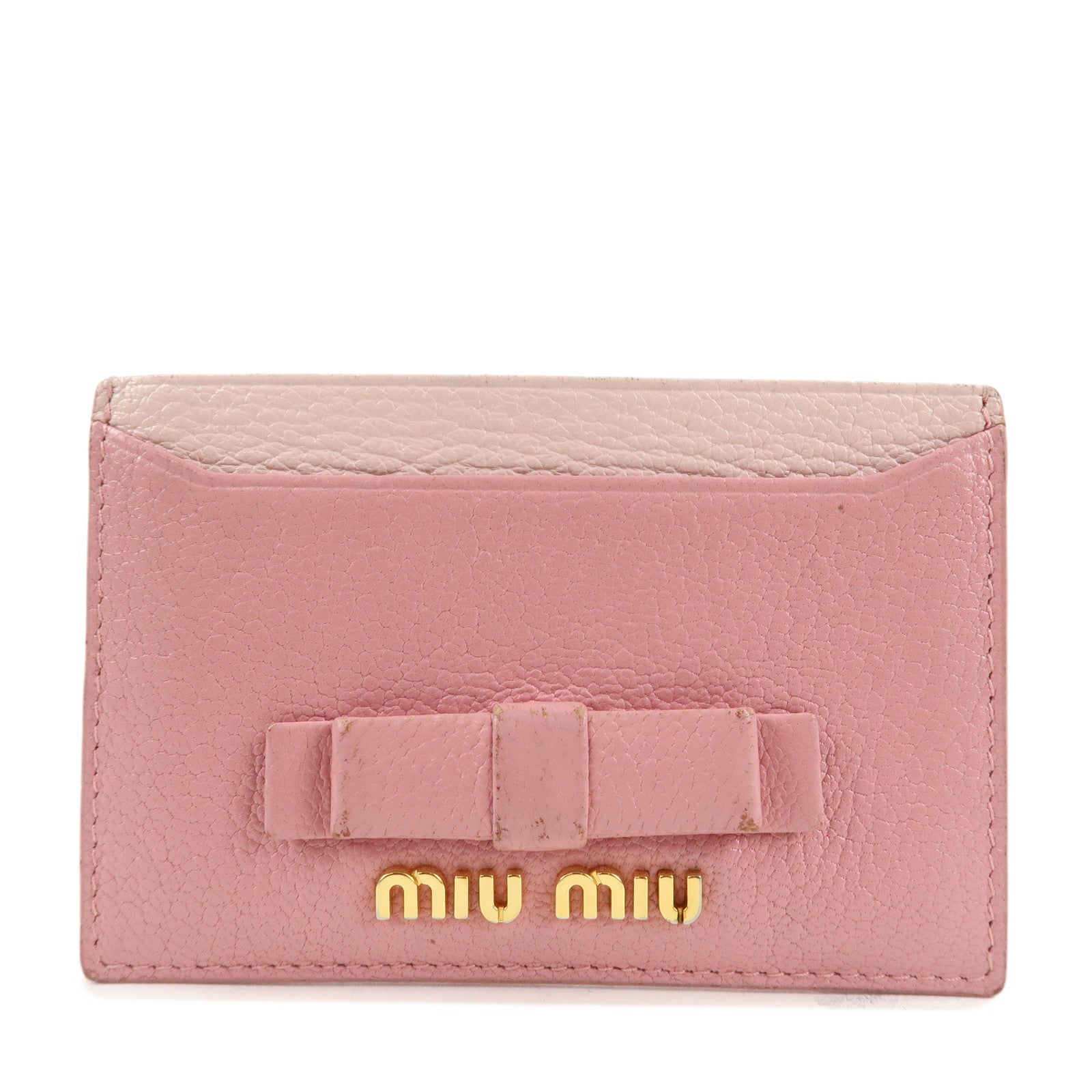 MIU-MIU-Leather-Ribbon-Card-Case-Pink