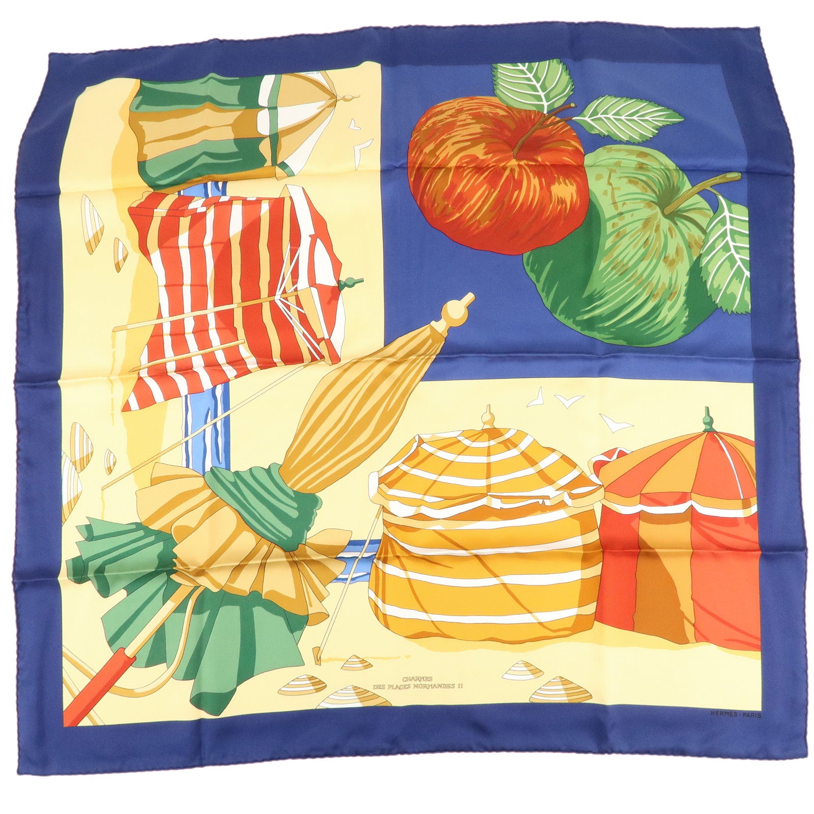 HERMES-Carre-90-100%-Silk-Scarf-CHARMES-DES-PLAGES-NORMANDESⅡUsed-F/S