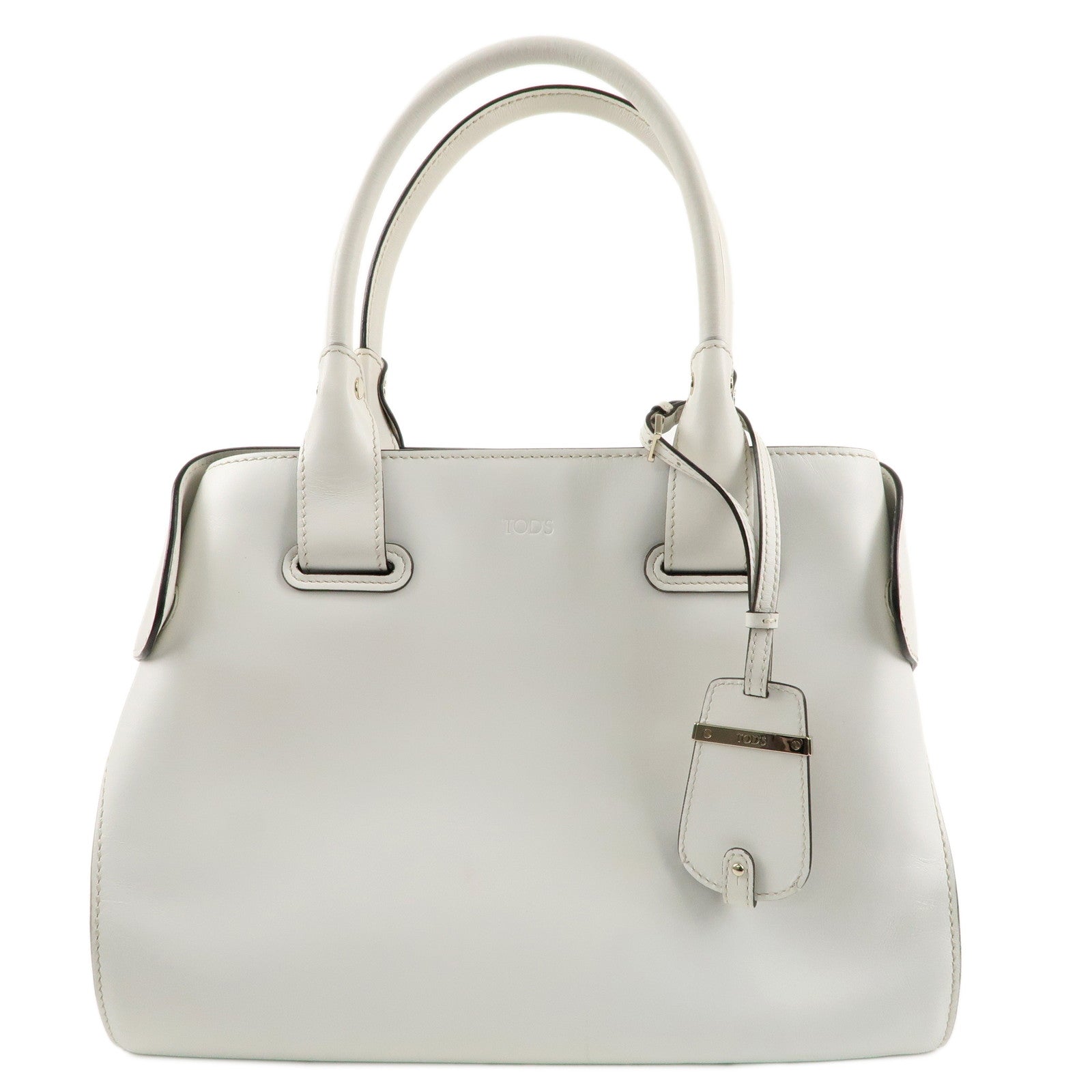 TOD'S-Leather-Cape-Bag-Hand-Shoulder-Bag-White-Gold-Hardware