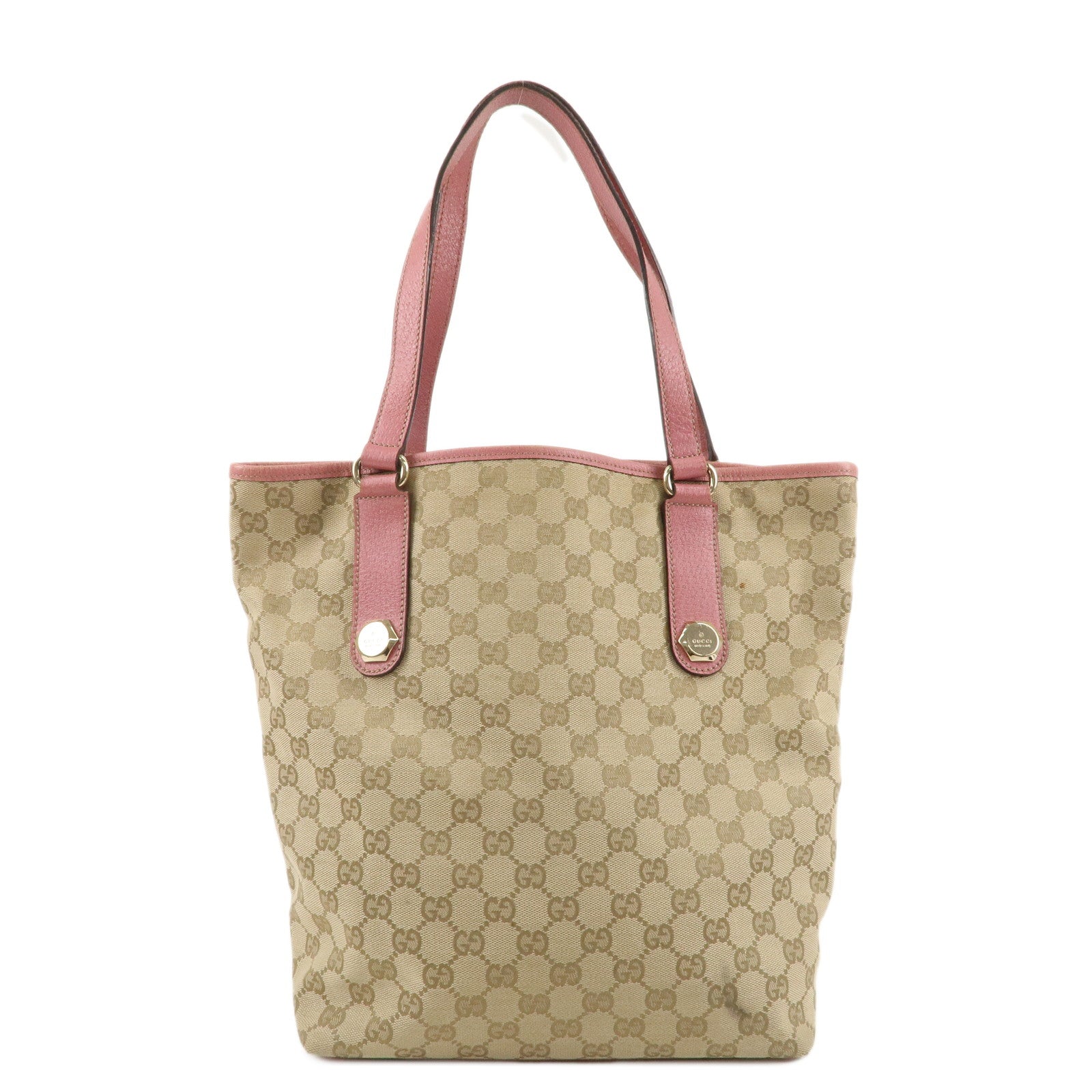 GUCCI-GG-Canvas-Leather-Tote-Bag-Hand-Bag-Beige-Pink-153009