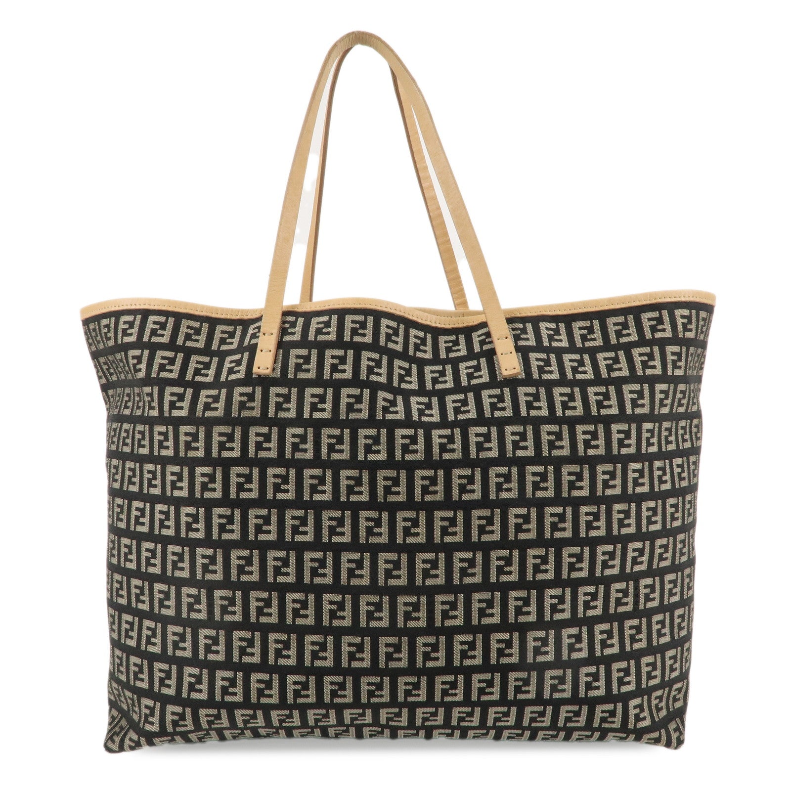 FENDI-Zucchino-Canvas-Leather-Tote-Bag-Beige-Brown-8BH005