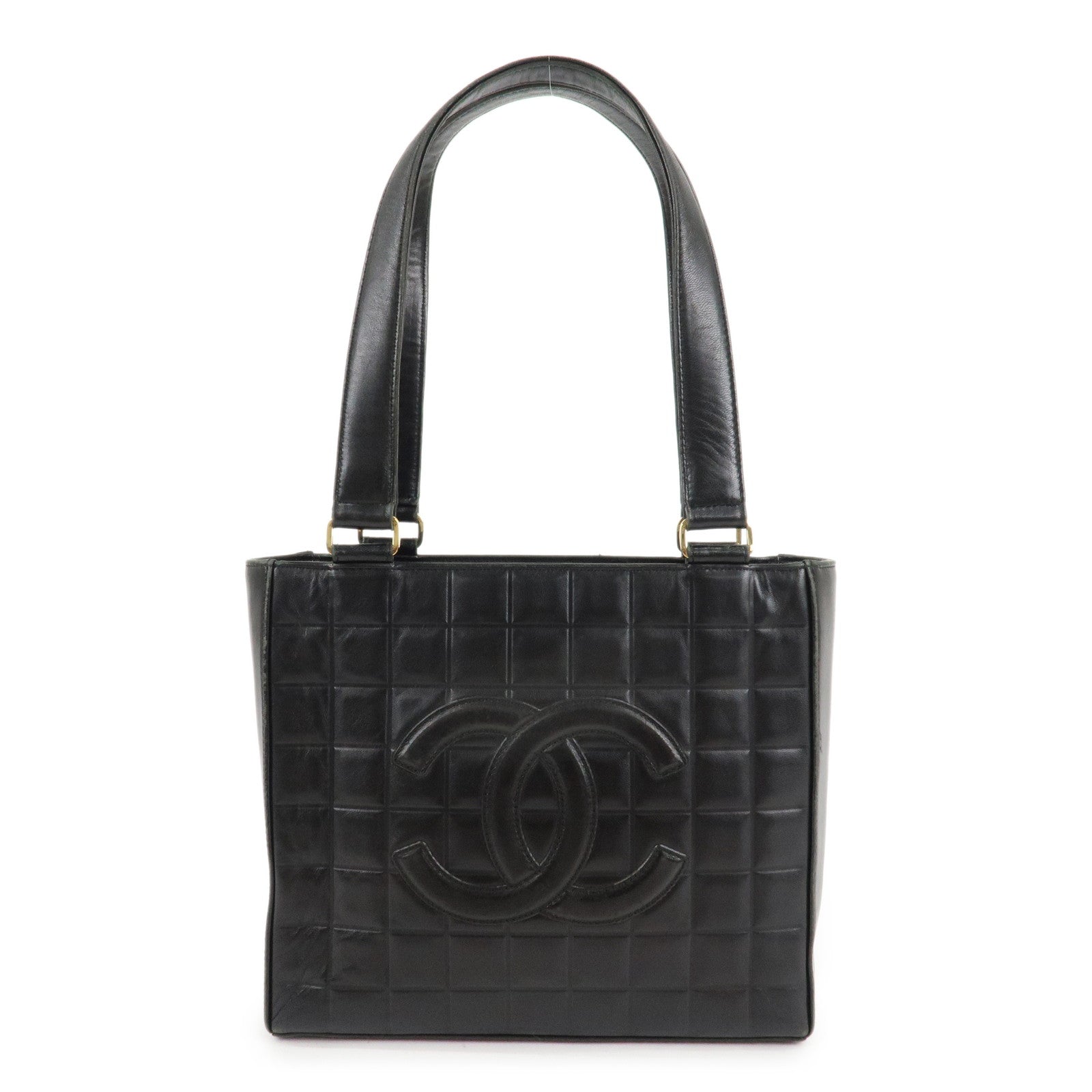 CHANEL-COCO-Mark-Chocolate-Bar-Lamb-Skin-Shoulder-Bag-Black