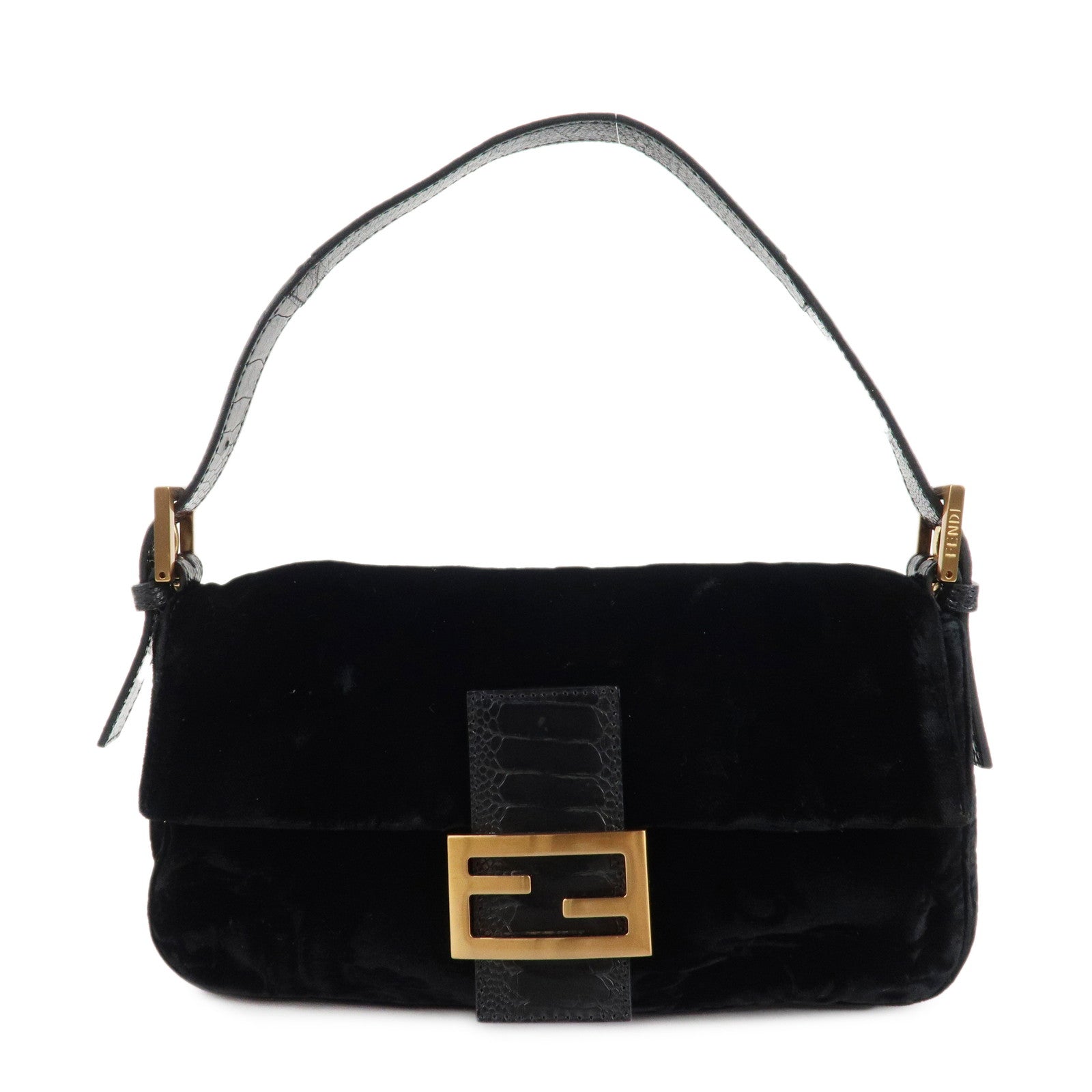 FENDI-Mamma-Baguette-Polyester-Leather-Shoulder-Bag-Black-8BR000