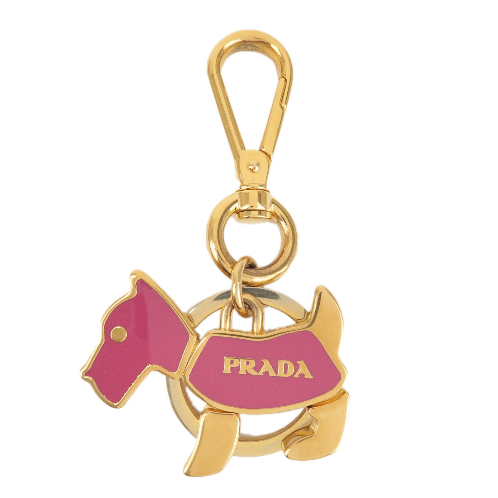 PRADA-Metal-Dog-Motif-Keychain-Bag-Charm-Gold-Pink-1PS402