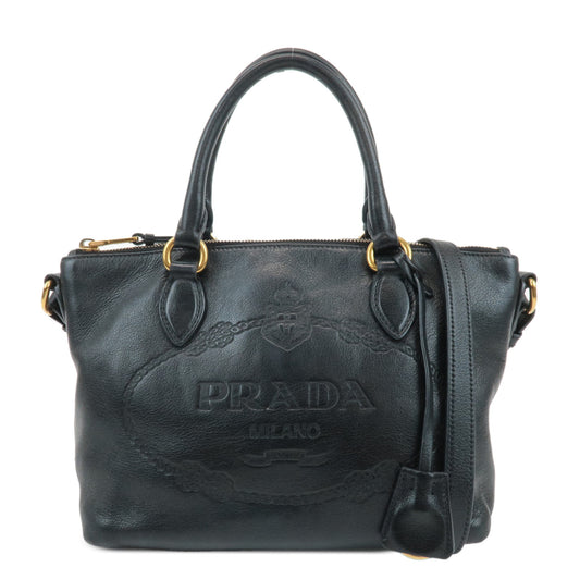 PRADA-Logo-Leather-2WAY-Bag-Shoulder-Bag-Hand-Bag-Black-Nero