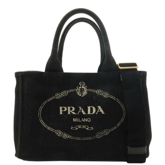 PRADA-Logo-Canapa-Mini-Canvas-2Way-Shoulder-Bag-Black