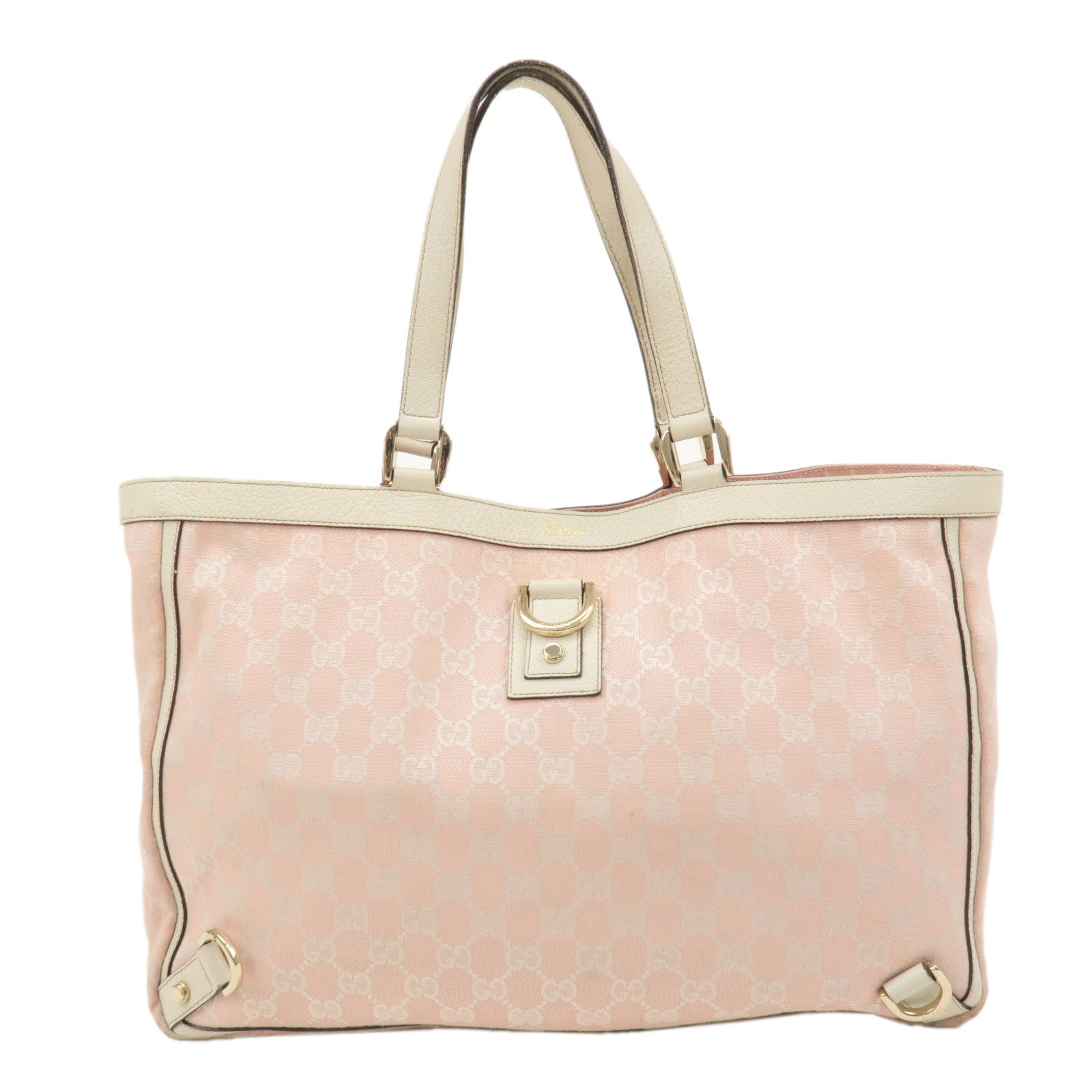 GUCCI-Abbey-Line-GG-Canvas-Leather-Tote-Bag-Pink-Ivory-141472