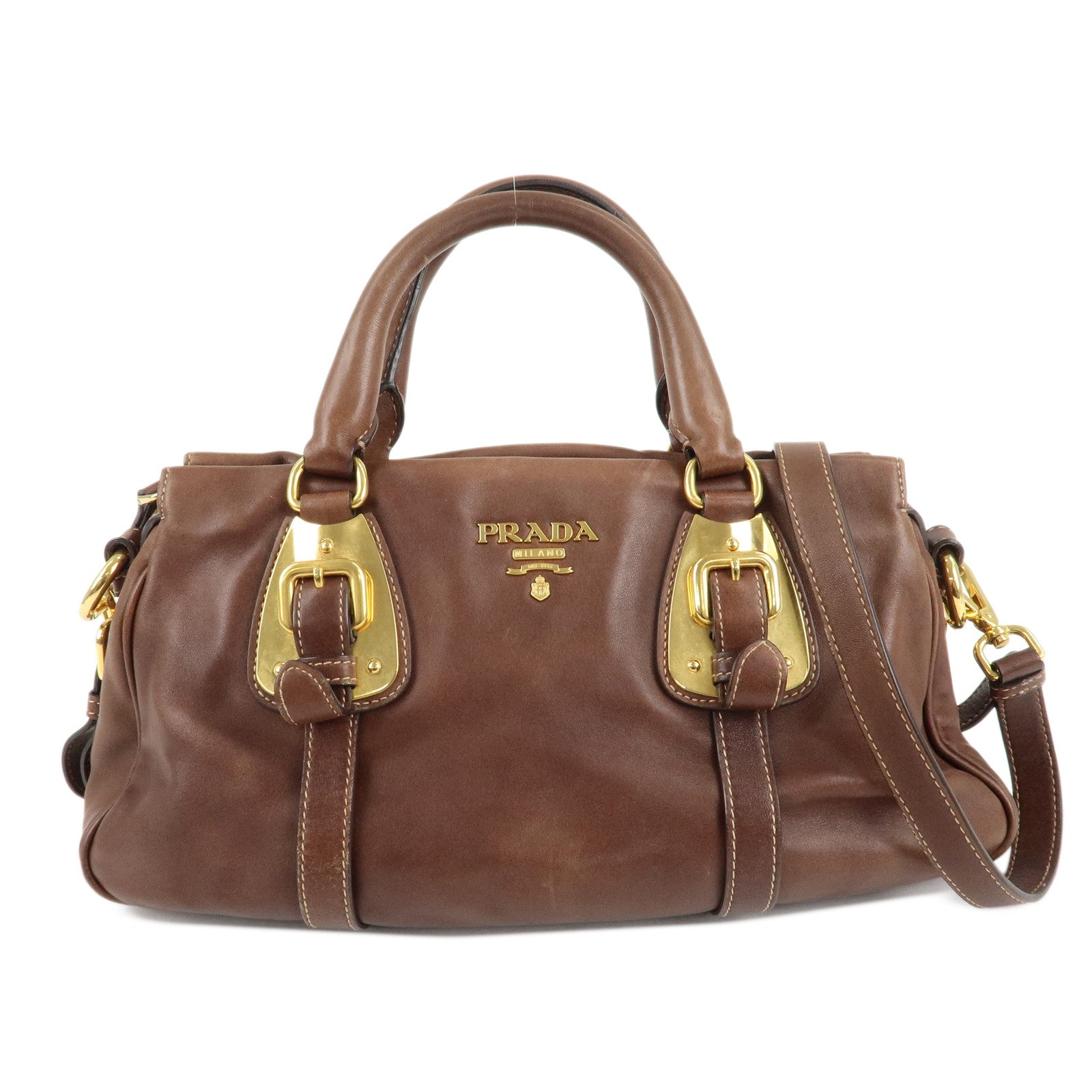 PRADA-Leather-2Way-Bag-Shoulder-Bag-Hand-Bag-Brown-BN1904