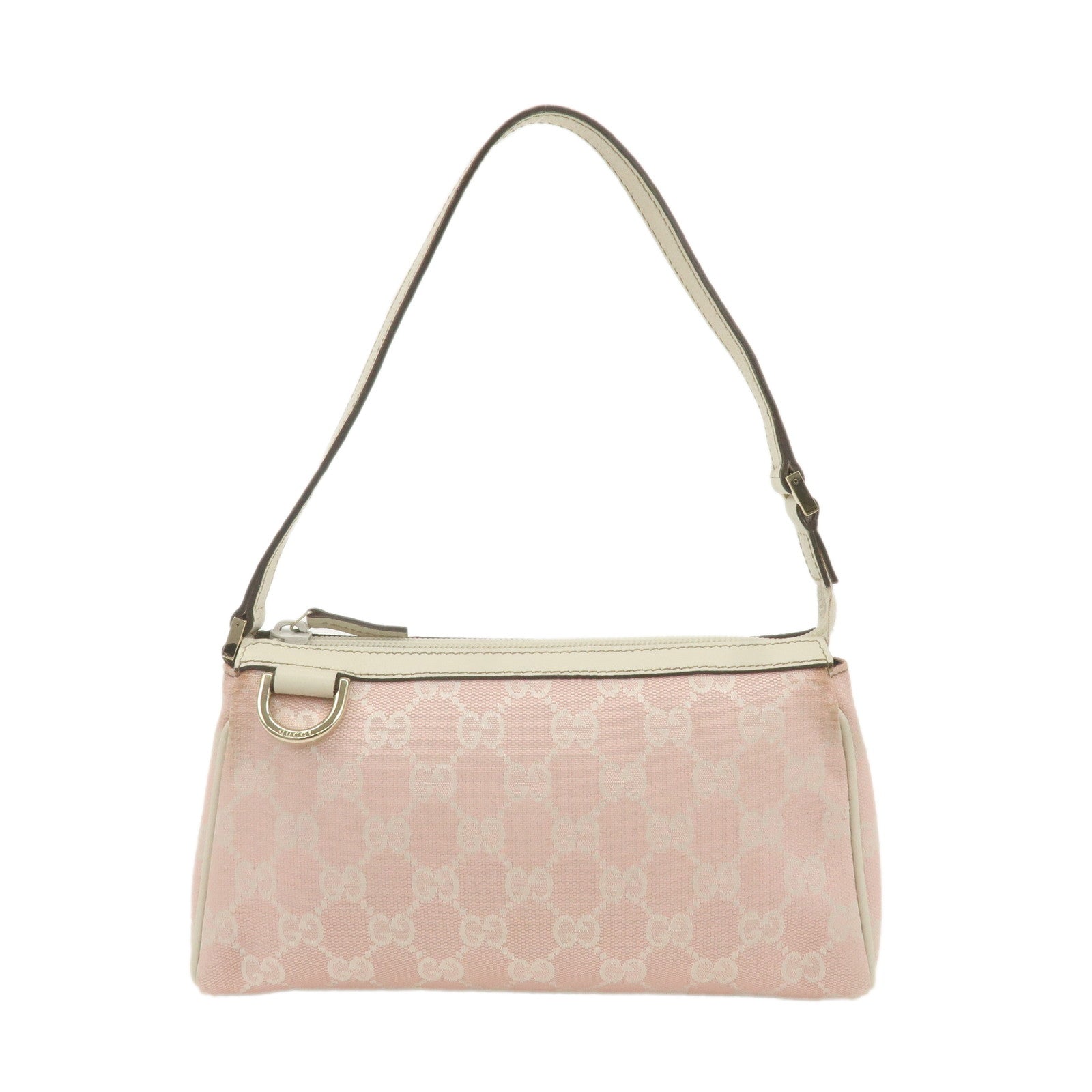 GUCCI Abbey GG Canvas Leather Pouch Pink Ivory 145750