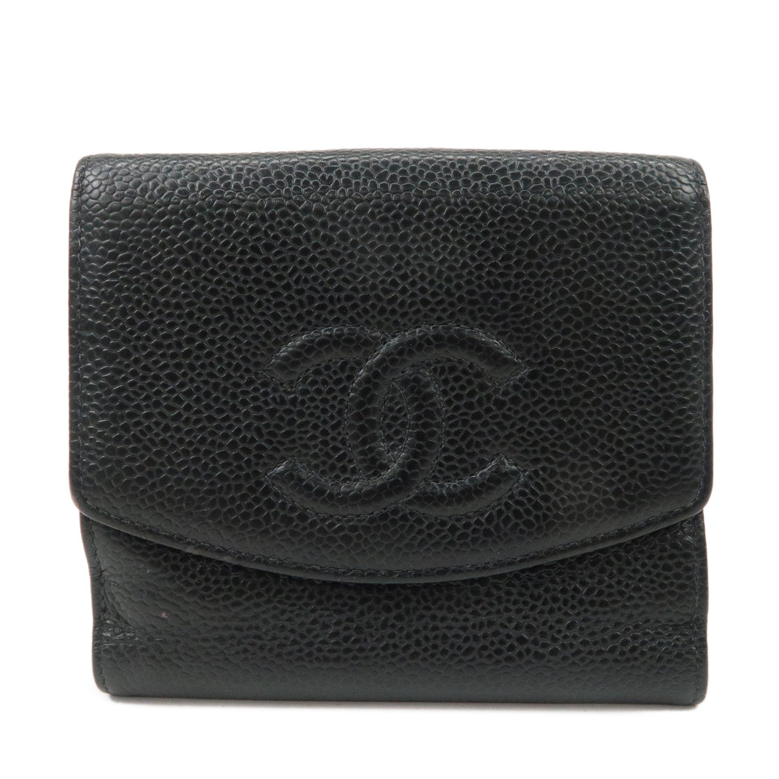 CHANEL-COCO-Mark-Caviar-Skin-Double-Hook-Wallet-Black-A13496