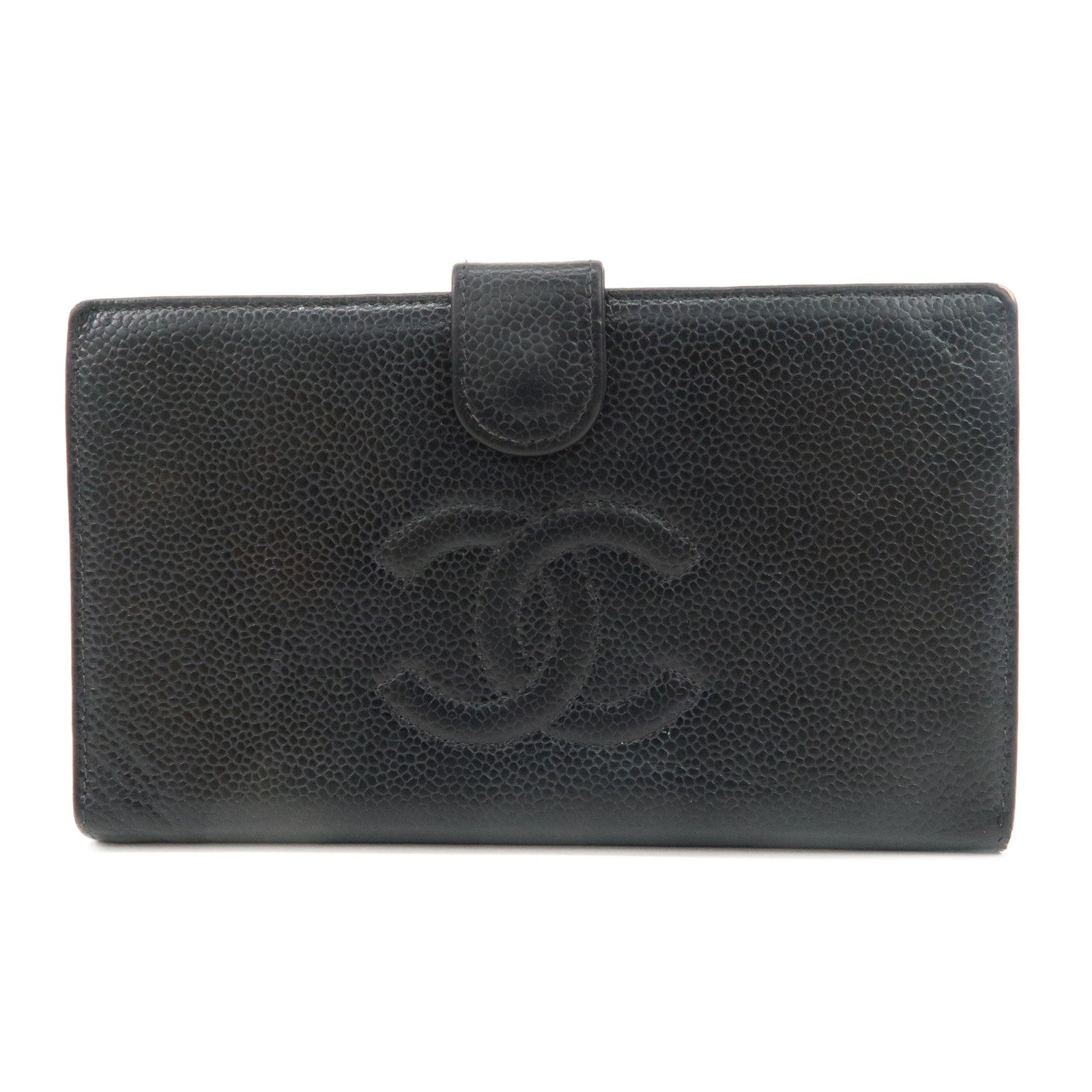 CHANEL-Caviar-Skin-Purse-Kiss-Lock-Long-Wallet-Black