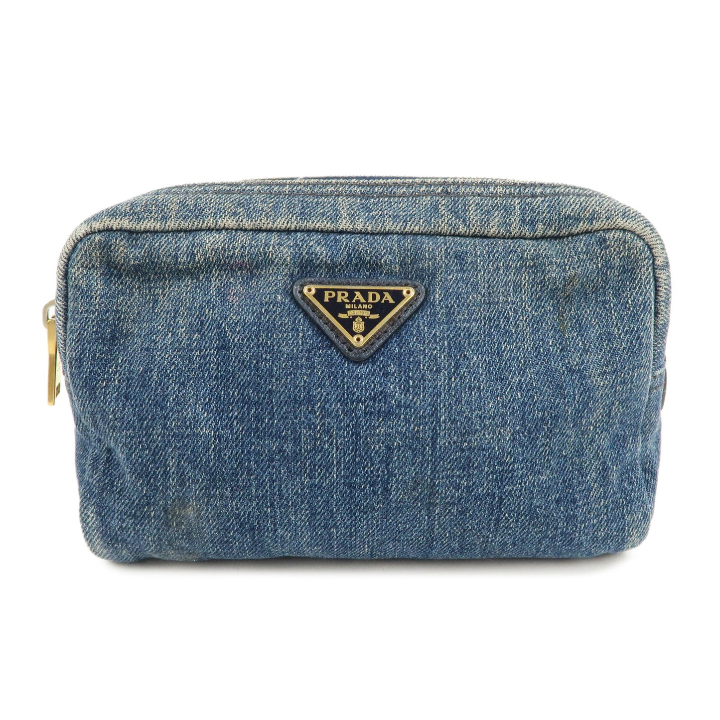 PRADA-Triangle-Logo-Denim-Pouch-Cosmetic-Pouch-Blue-Gold-Hardware