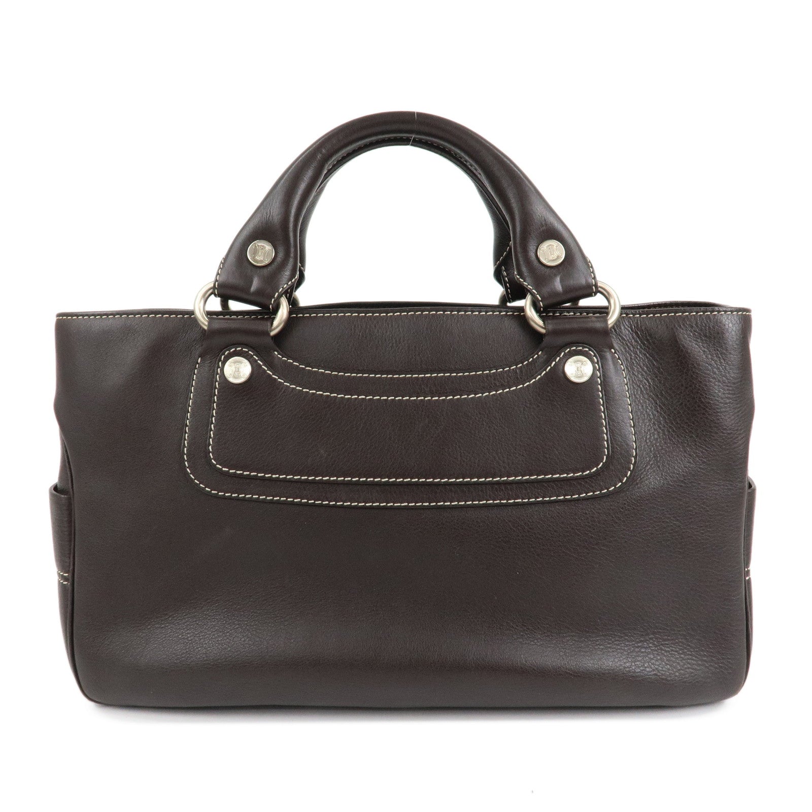 CELINE-Macadam-Engraved-Leather-Boogie-Bag-Hand-Bag-Dark-Brown