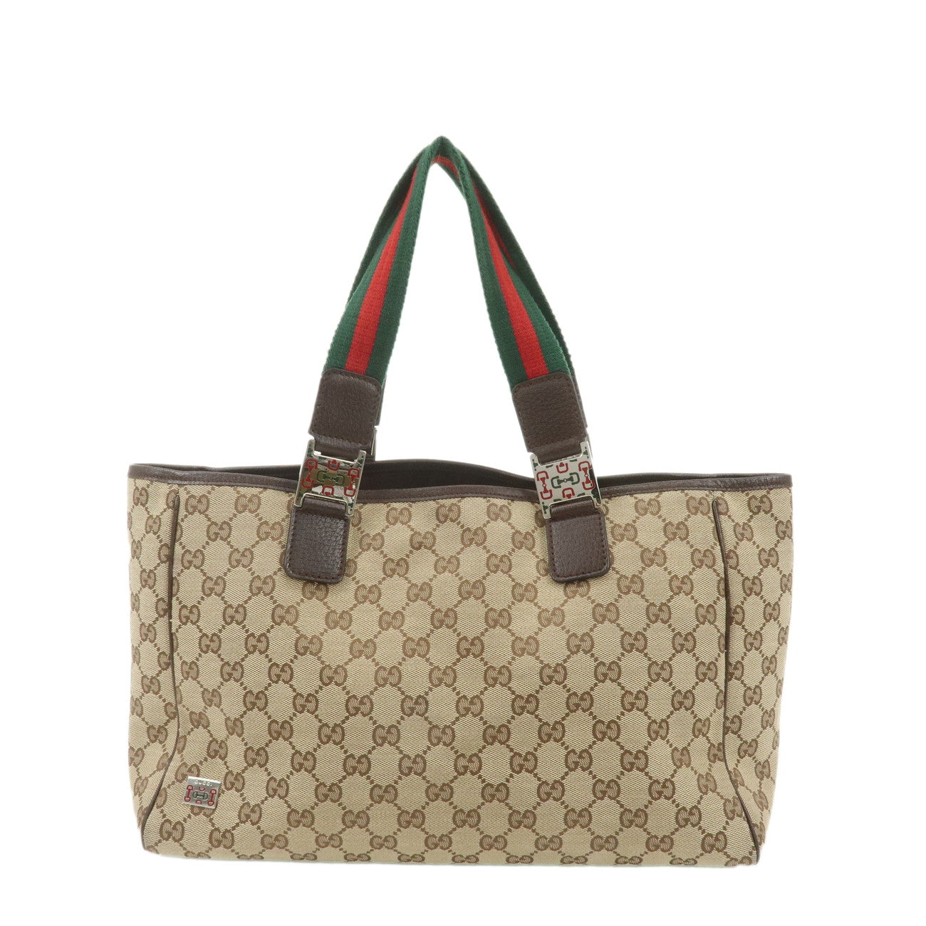 GUCCI-Sherry-GG-Canvas-Leather-Tote-Bag-Beige-Brown-145758