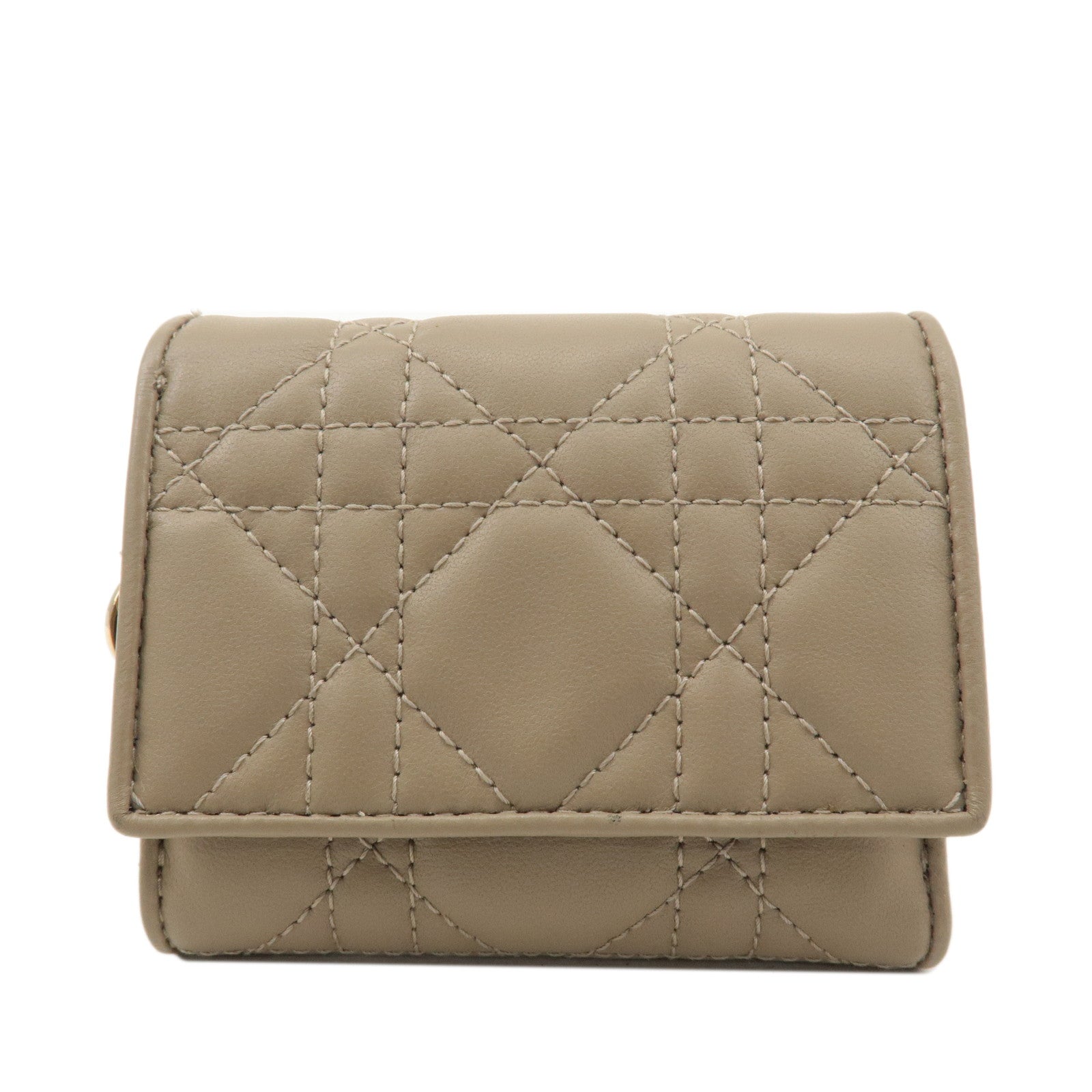 Christian-Dior-Lady-Dior-Leather-Tri-fold-Wallet-Beige