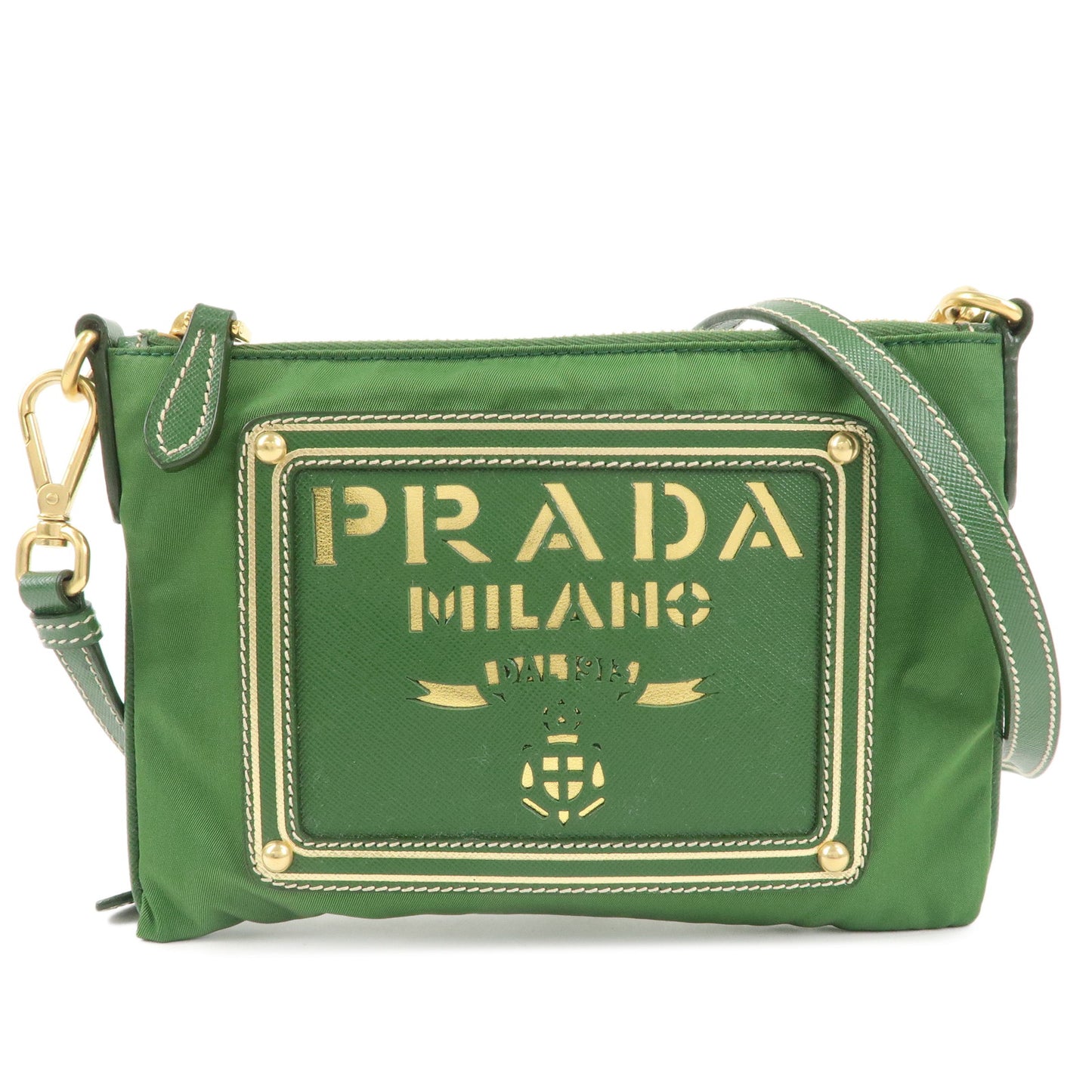 PRADA Nylon Saffiano Leather Shoulder Bag Pouch Green BT0604