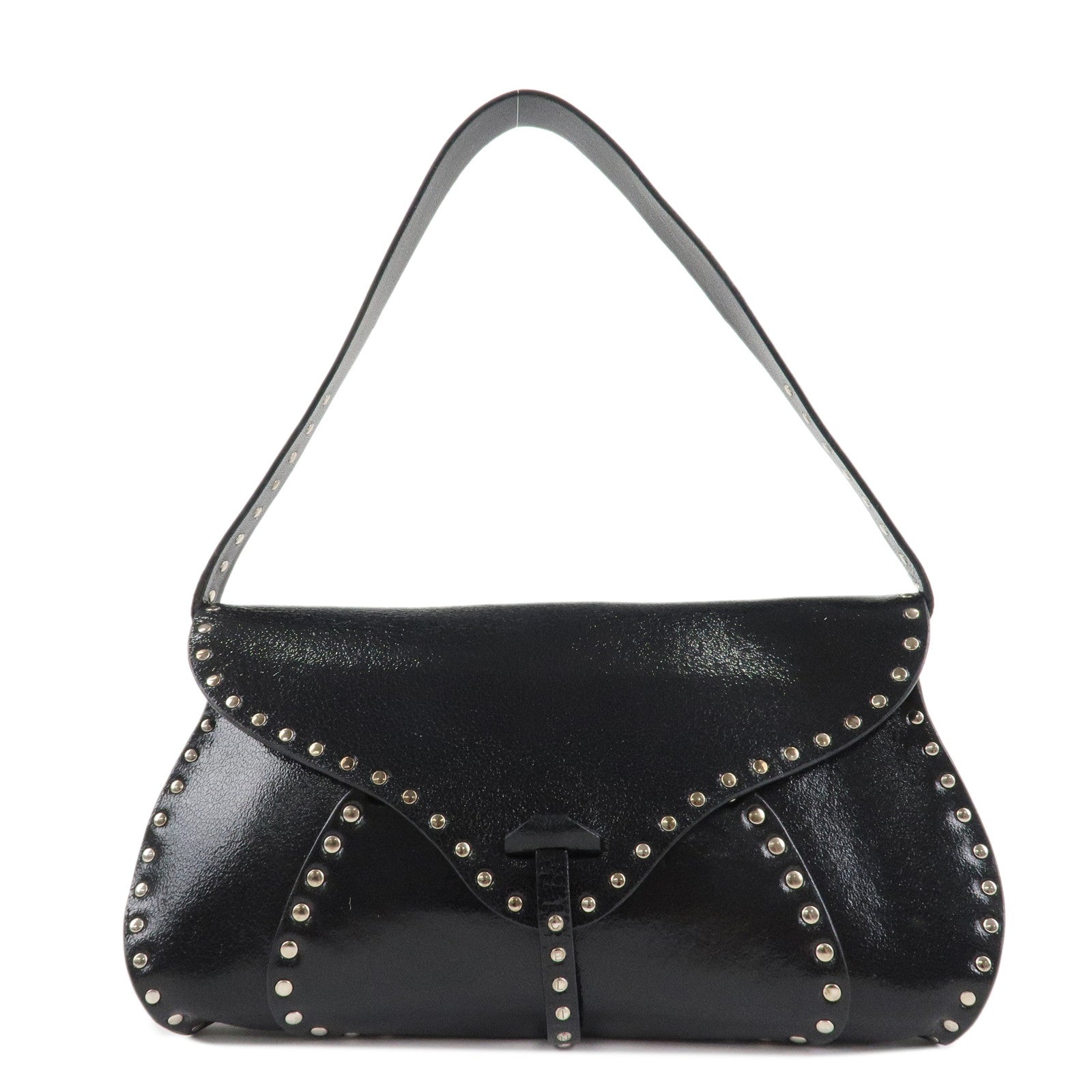 CELINE-Leather-Studs-Shoulder-Bag-Hand-Bag-Black-Silver-HDW-Used