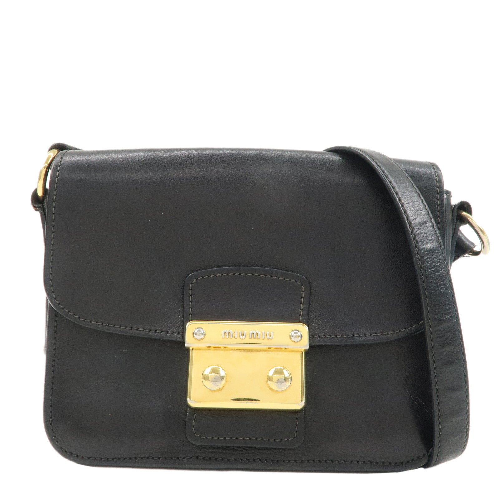 MIU-MIU-Leather-MADRAS-Satchel-Bag-Shoulder-Bag-Black