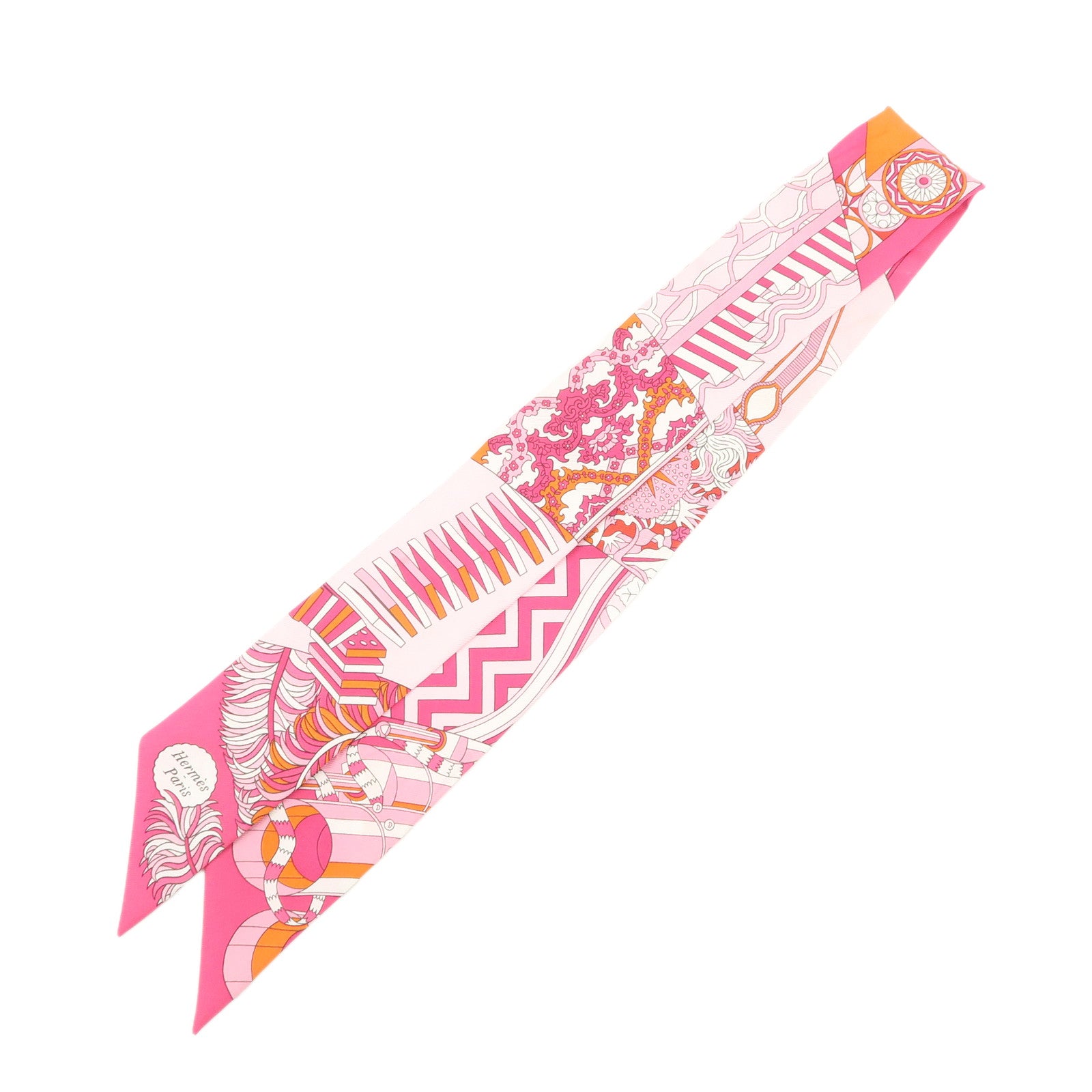 HERMES-Silk-100%-Twilly-Scarf-De-l'Ombrelle-aux-Duels-Pink