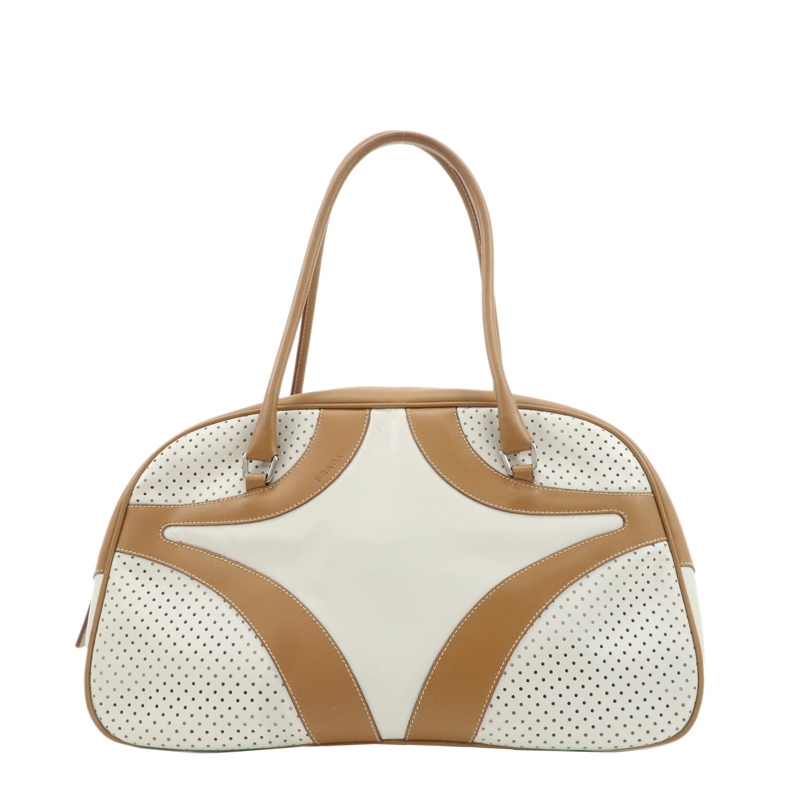 PRADA-Leather-Bowling-Bag-Punching-Shoulder-Bag-Ivory-Brown