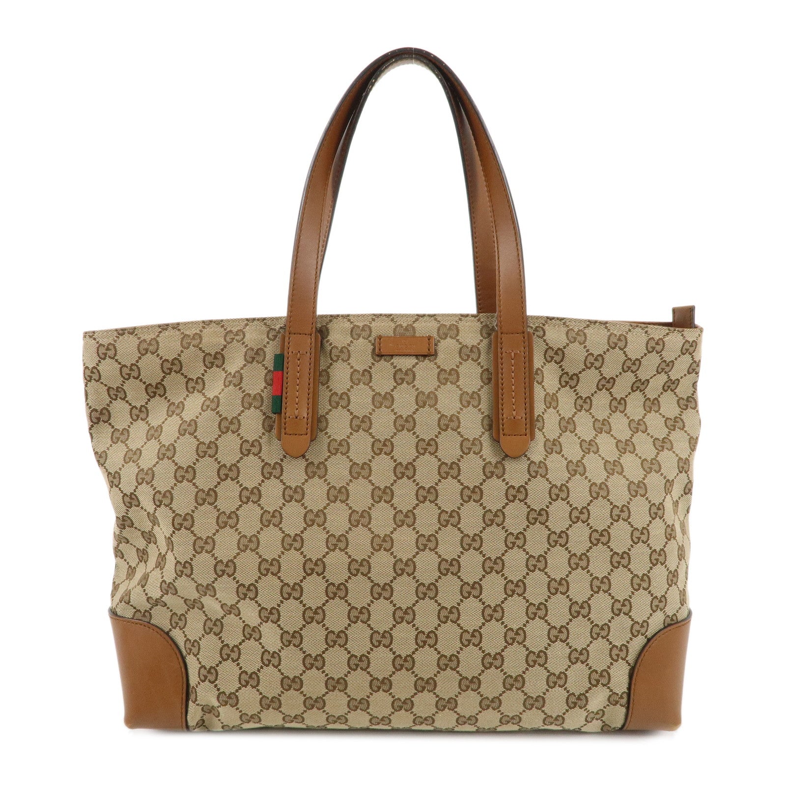 GUCCI Sherry GG Canvas Leather Tote Bag Beige Brown 308928