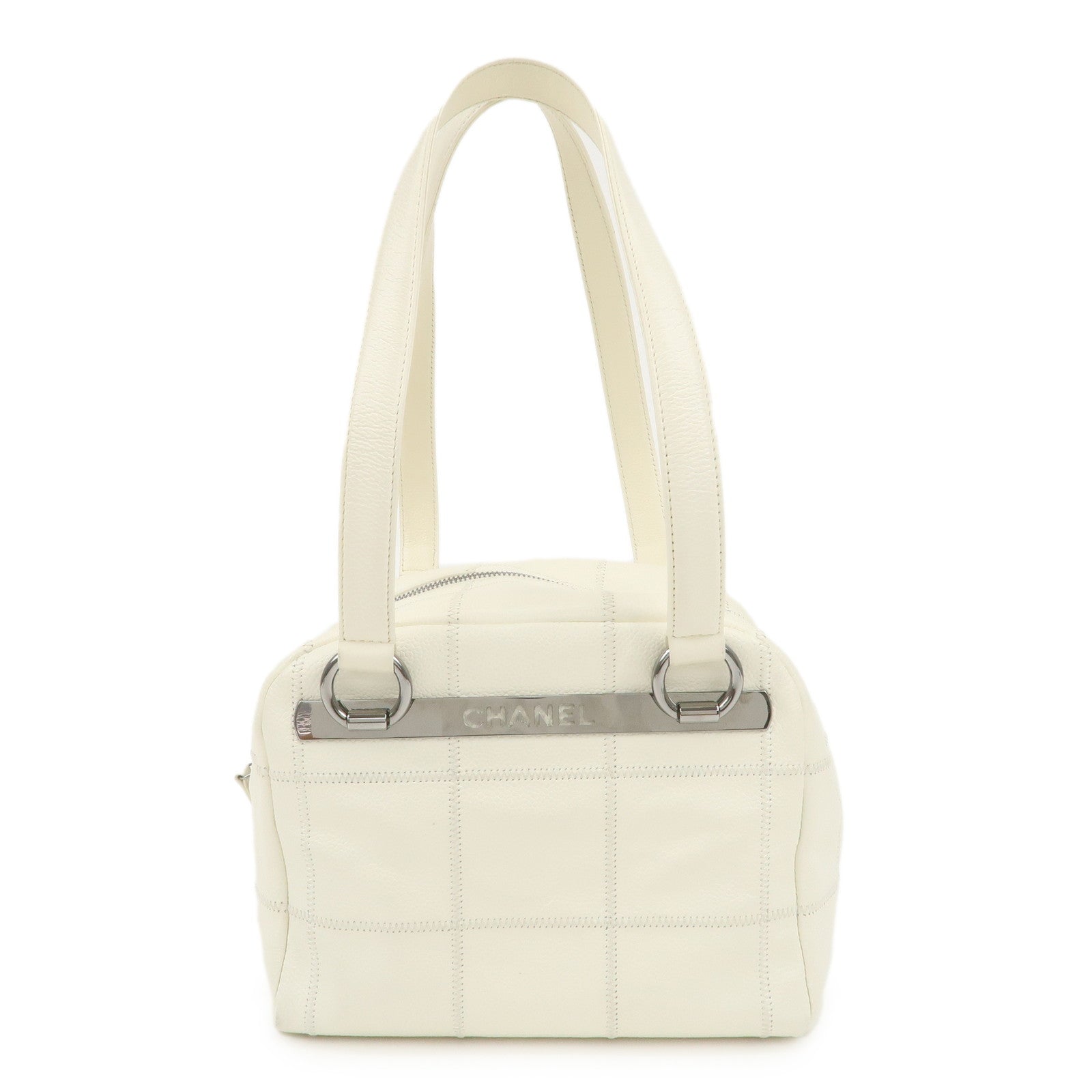 CHANEL-Chocolate-Bar-Caviar-Skin-Mini-Boston-Bag-White-A26135