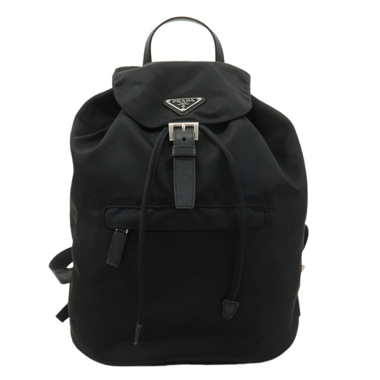 PRADA-Nylon-Leather-Backpack-Ruck-Sack-Black-1BZ032
