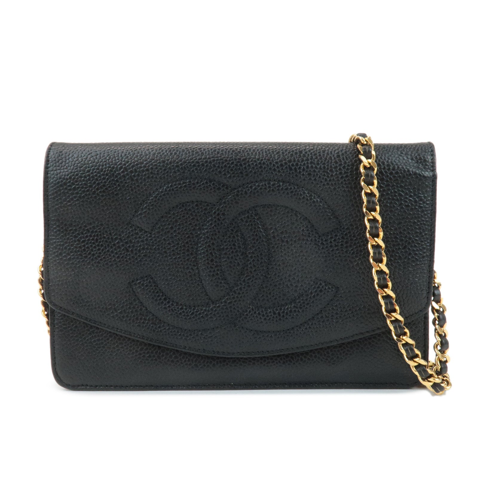 CHANEL-COCO-Mark-Caviar-Skin-Chain-Wallet-WOC-Black-A13509