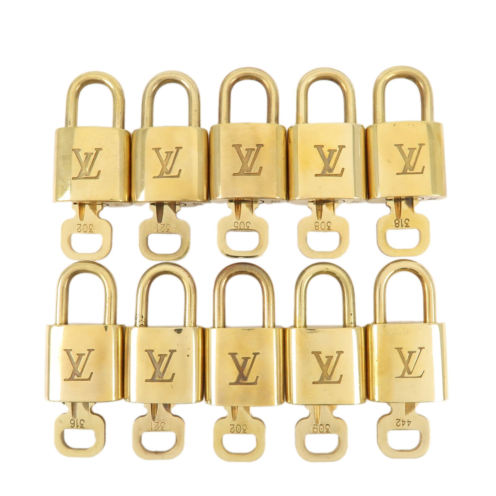 Louis-Vuitton-Set-of-10-Lock-&-Key-Cadena-Key-Lock-Metal-Gold