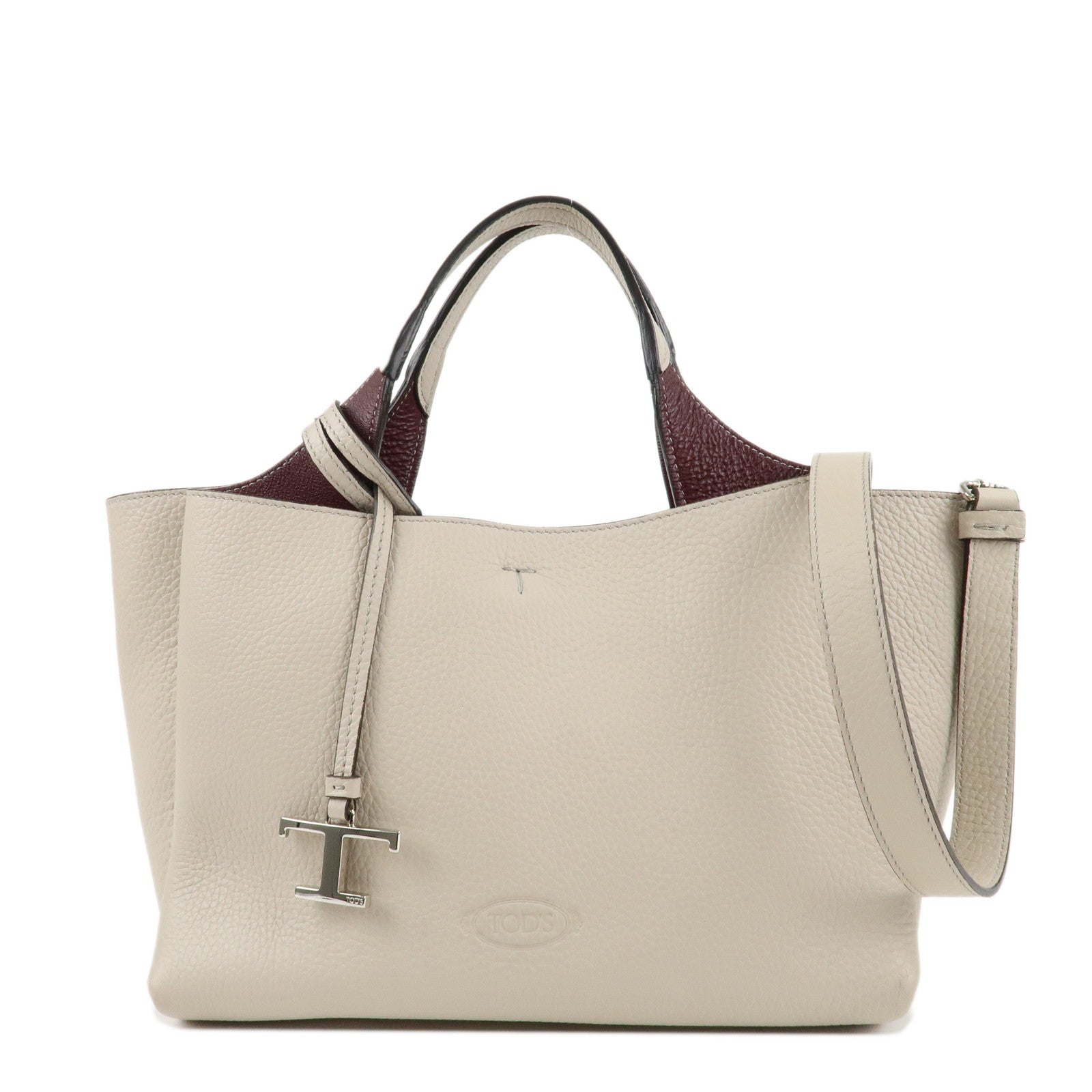 TOD'S-T-Timeless-Leather-Bag-Mini-Shoulder-Bag-Hand-Bag-Gray