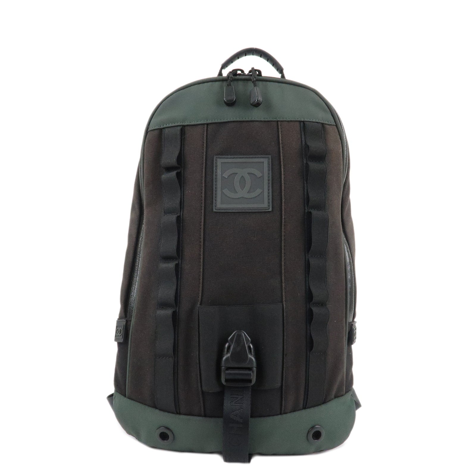 CHANEL-CHANEL-Sports-Canvas-Backpack-Black-Green