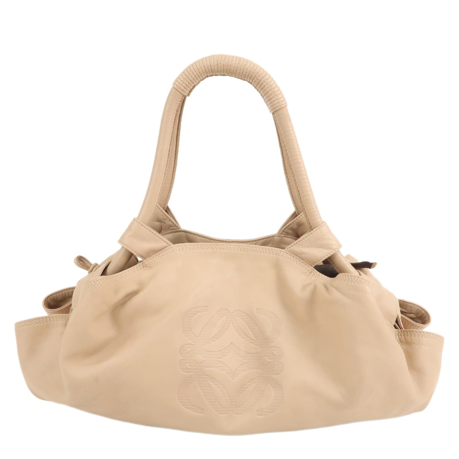 LOEWE-Anagram-Leather-Nappa-Aire-Shoulder-Bag-Hand-Bag-Beige