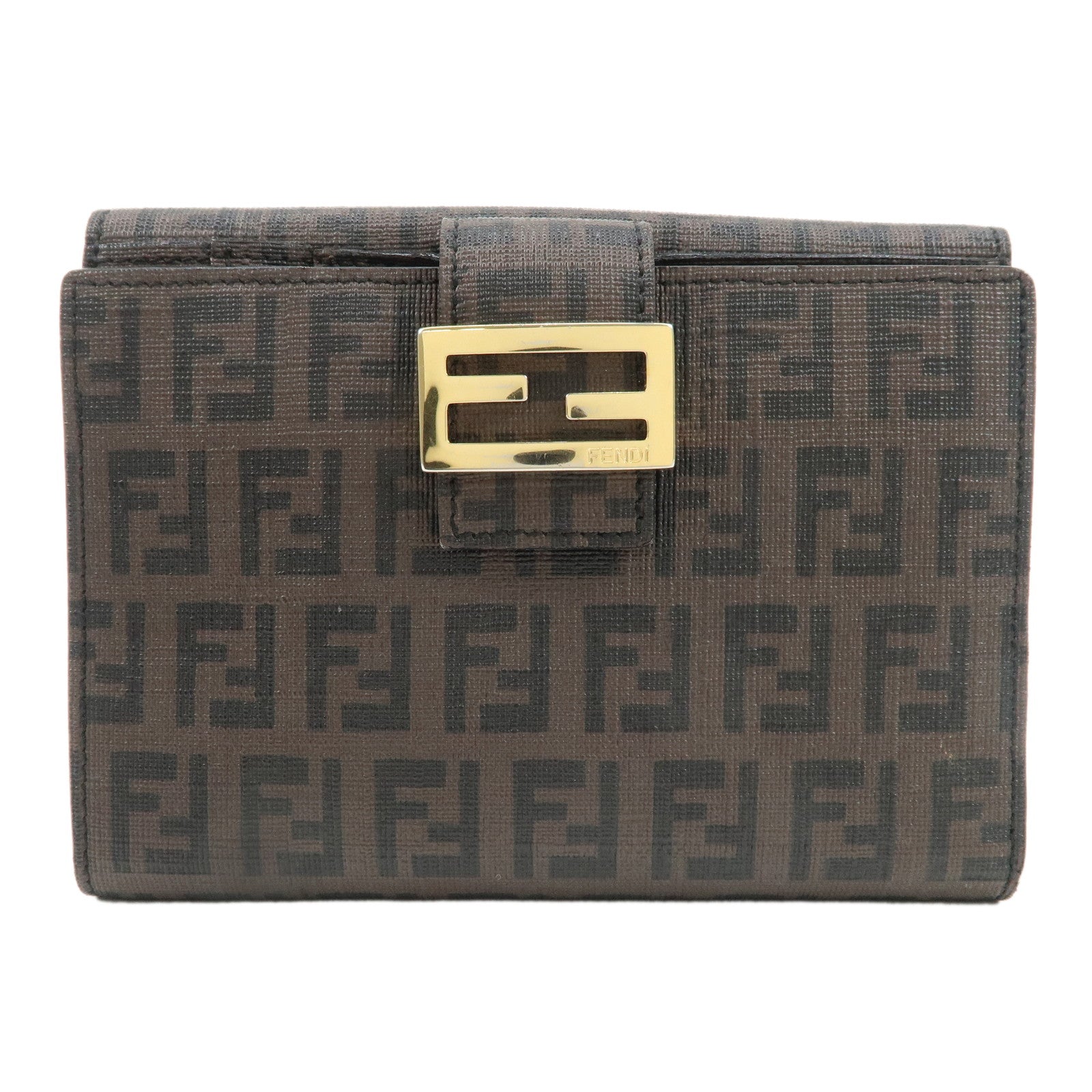 FENDI-Zucchino-PVC-Bi-fold-Wallet-Brown-Black-8M0160