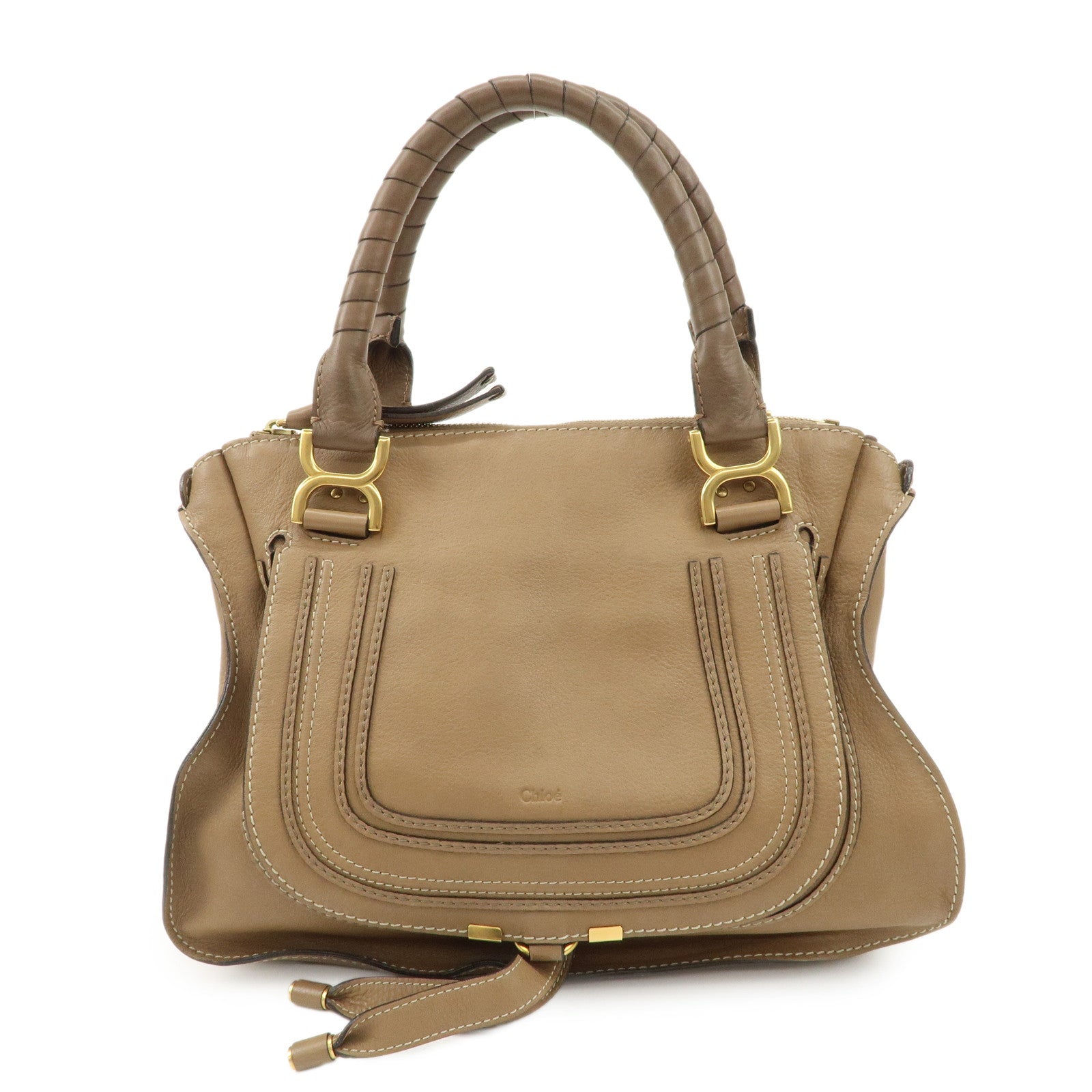 Chloe-Marcie-Leather-Tote-Bag-Hand-Bag-Shoulder-Bag-Beige