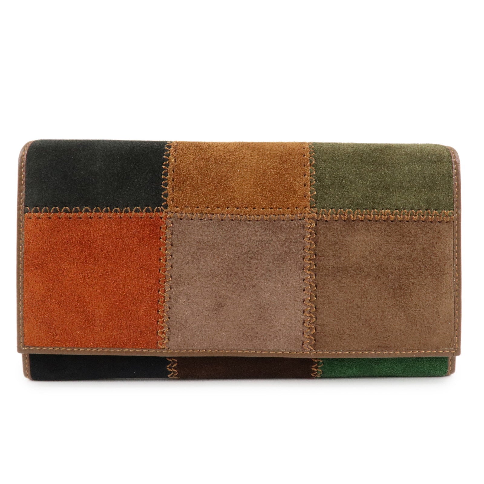 CELINE-Suede-Leather-Patchwork-Bifold-Wallet-Multi-Color