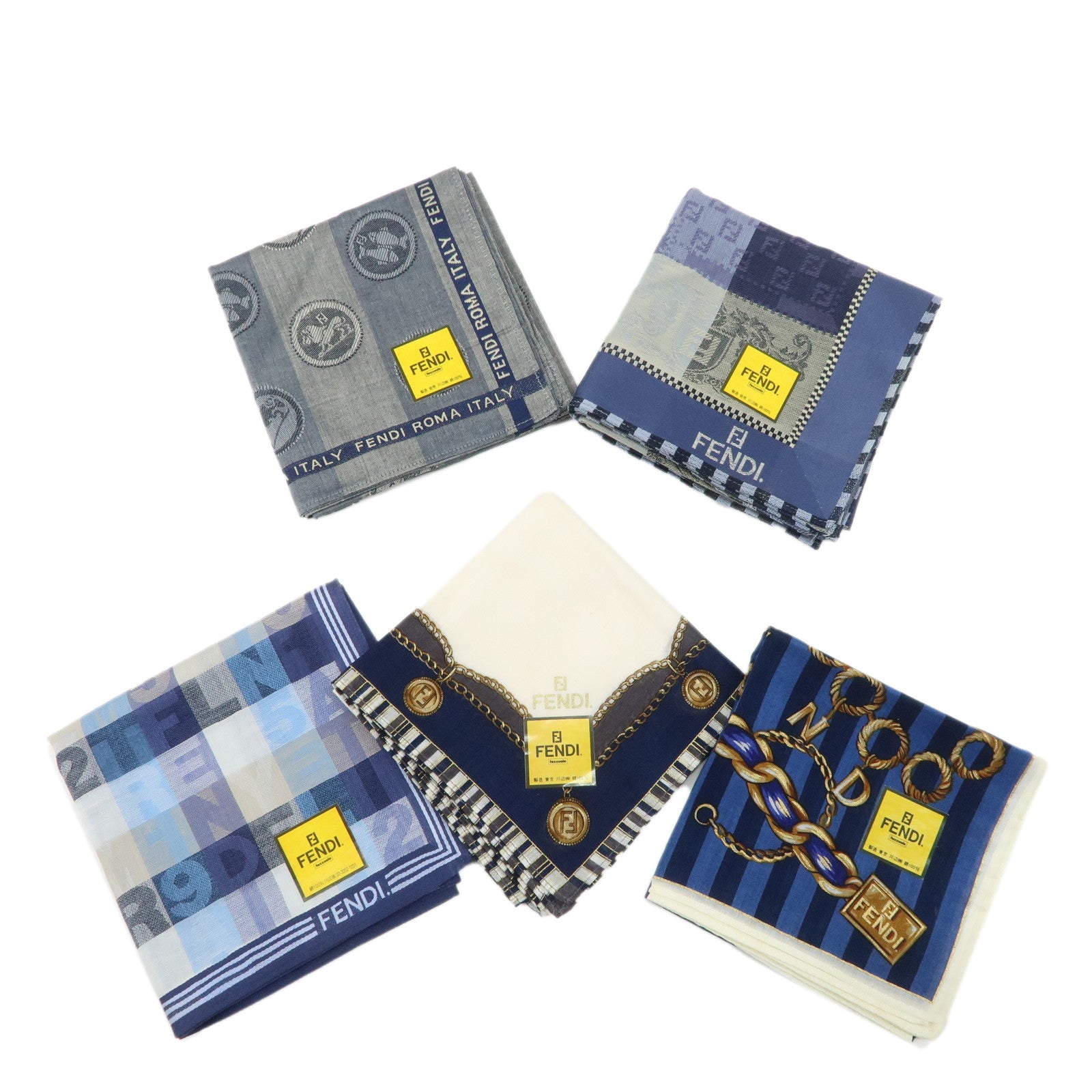 FENDI-Set-of-5-Cotton-100%-Handkerchief-Navy-White