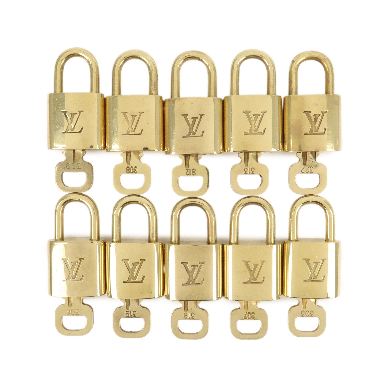 Louis-Vuitton-Set-of-10-Lock-&-Key-Cadena-Key-Lock-Metal-Gold