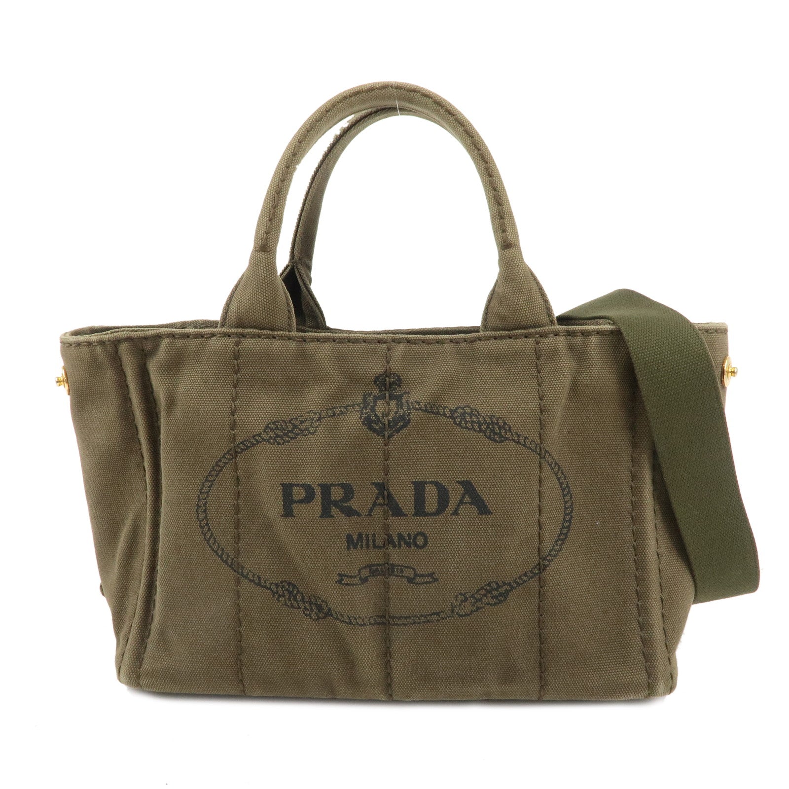 PRADA Canapa Mini Canvas 2Way Bag Hand Bag Khaki B2439G