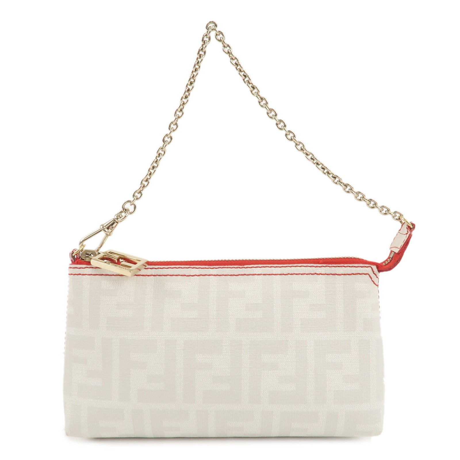 FENDI-Zucca-Print-PVC-Chain-Pouch-Mini-Bag-White-Red-8BR592