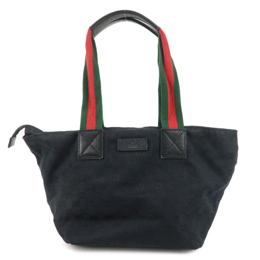GUCCI-Sherry-GG-Canvas-Leather-Tote-Bag-Hand-Bag-Black-131230