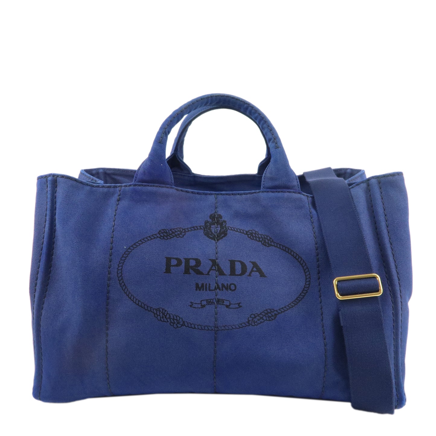 PRADA Logo Canapa Large Canvas 2Way Tote Bag Hand Bag Blue B1872G