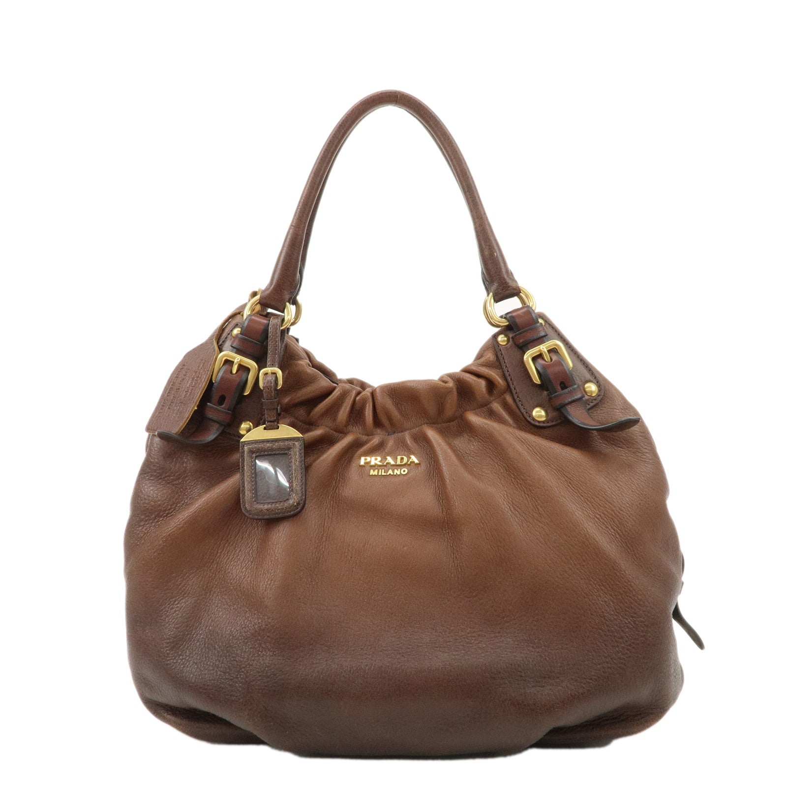 PRADA-Leather-Shoulder-Bag-Hand-Bag-Brown-BR4218