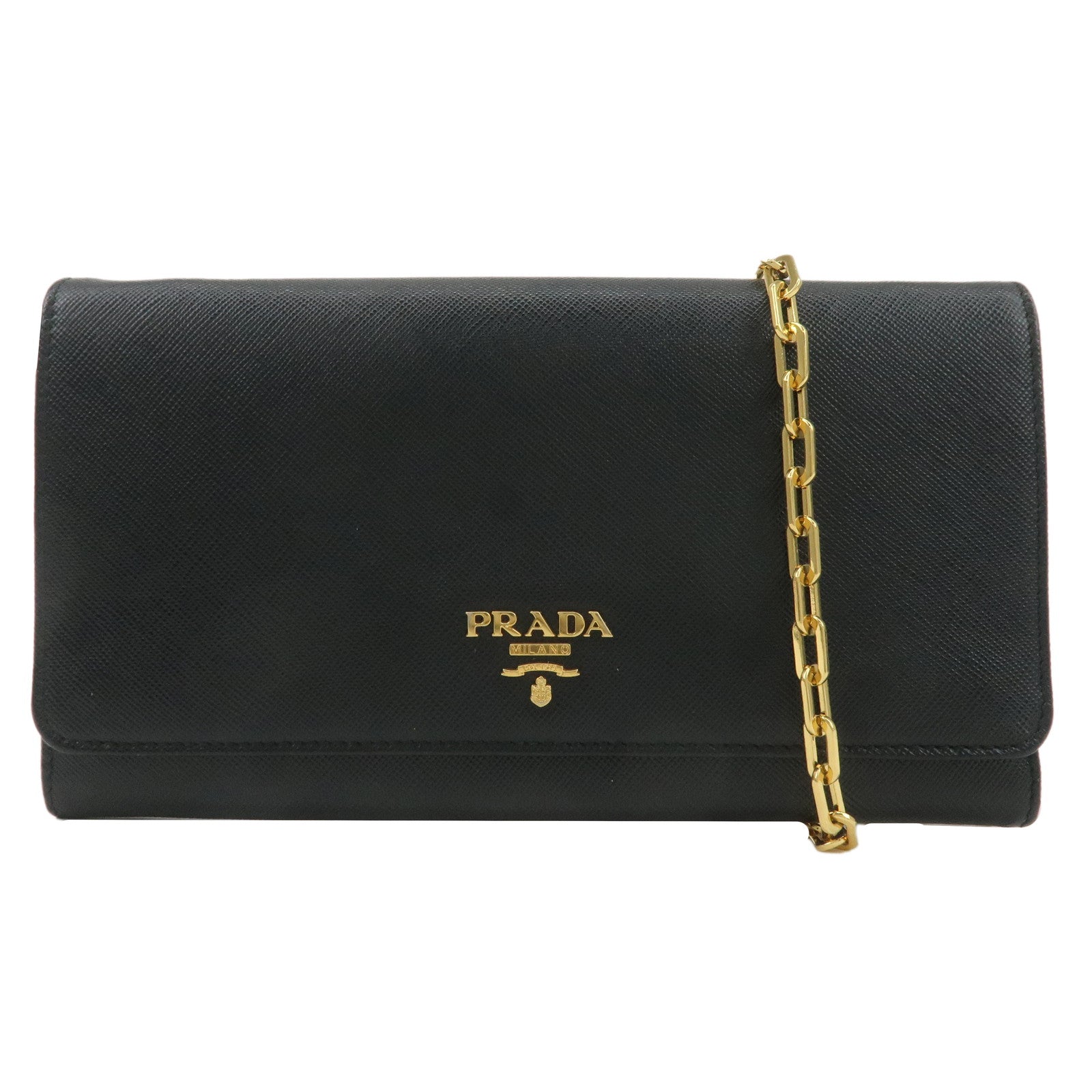 PRADA-Saffiano-Leather-Chain-Wallet-Black-1MT440