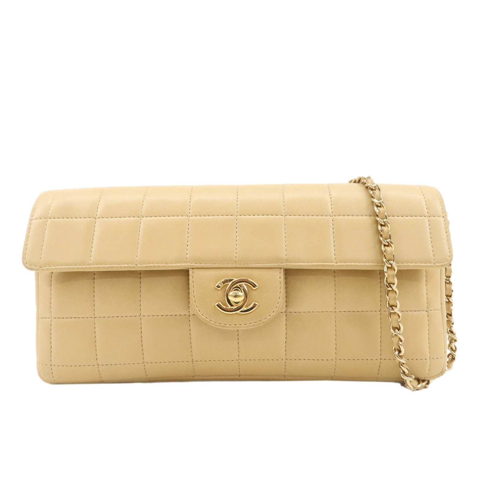 CHANEL-Chocolate-Bar-Lamb-Skin-Chain-Shoulder-Bag-Beige-A15316